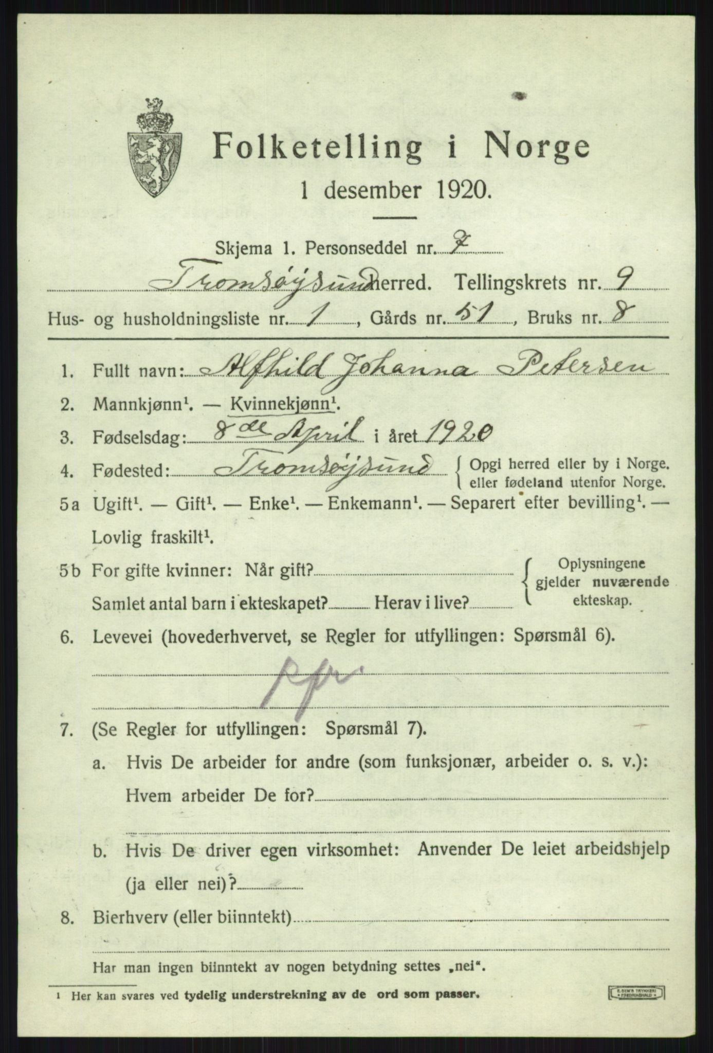 SATØ, 1920 census for Tromsøysund, 1920, p. 6526