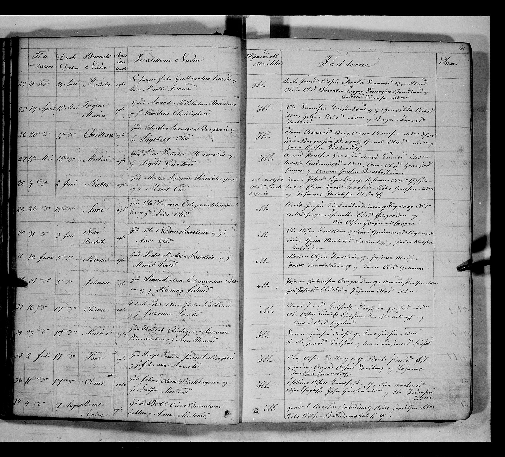 Gausdal prestekontor, AV/SAH-PREST-090/H/Ha/Hab/L0005: Parish register (copy) no. 5, 1846-1867, p. 61