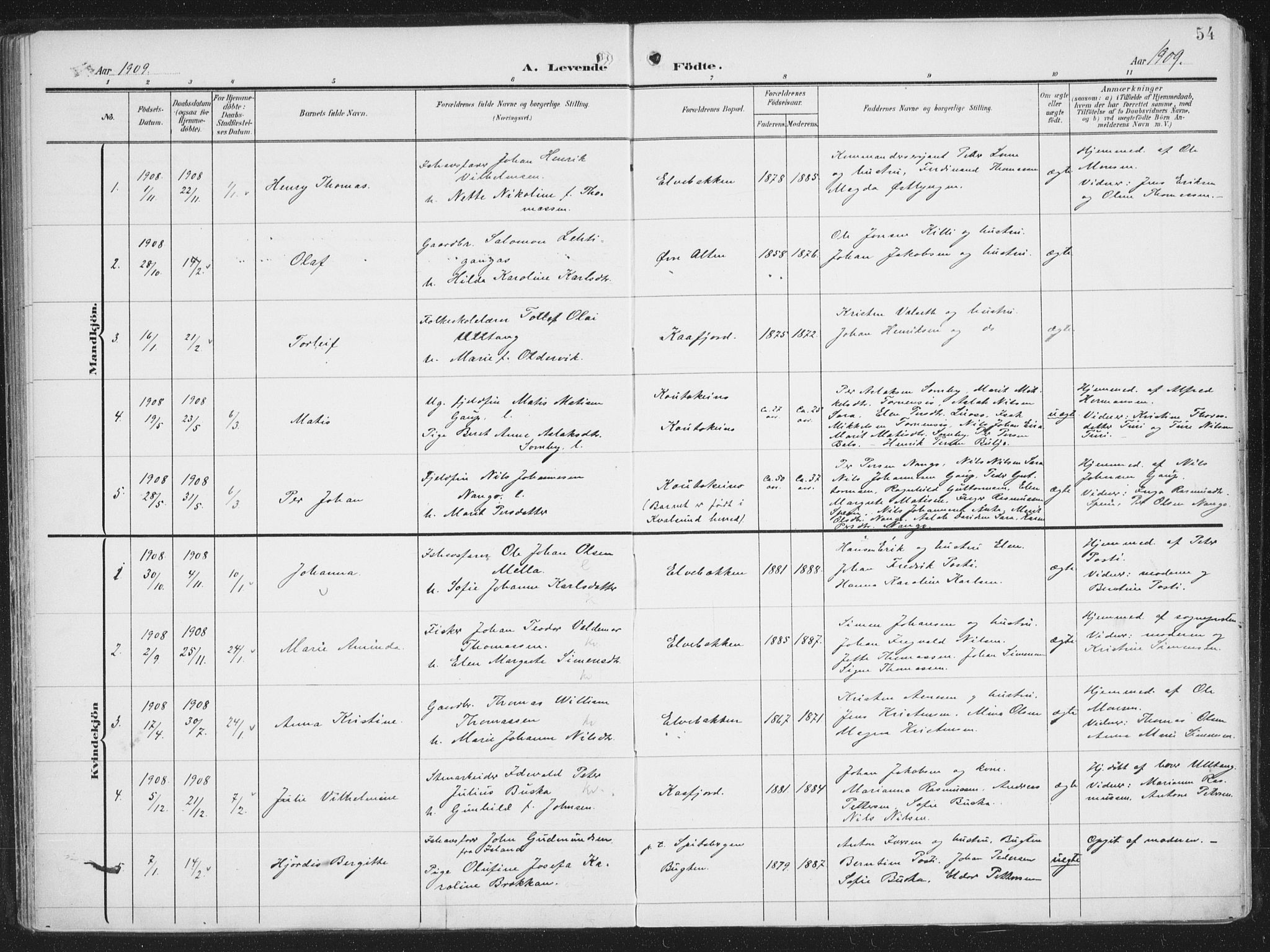Alta sokneprestkontor, SATØ/S-1338/H/Ha/L0005.kirke: Parish register (official) no. 5, 1904-1918, p. 54