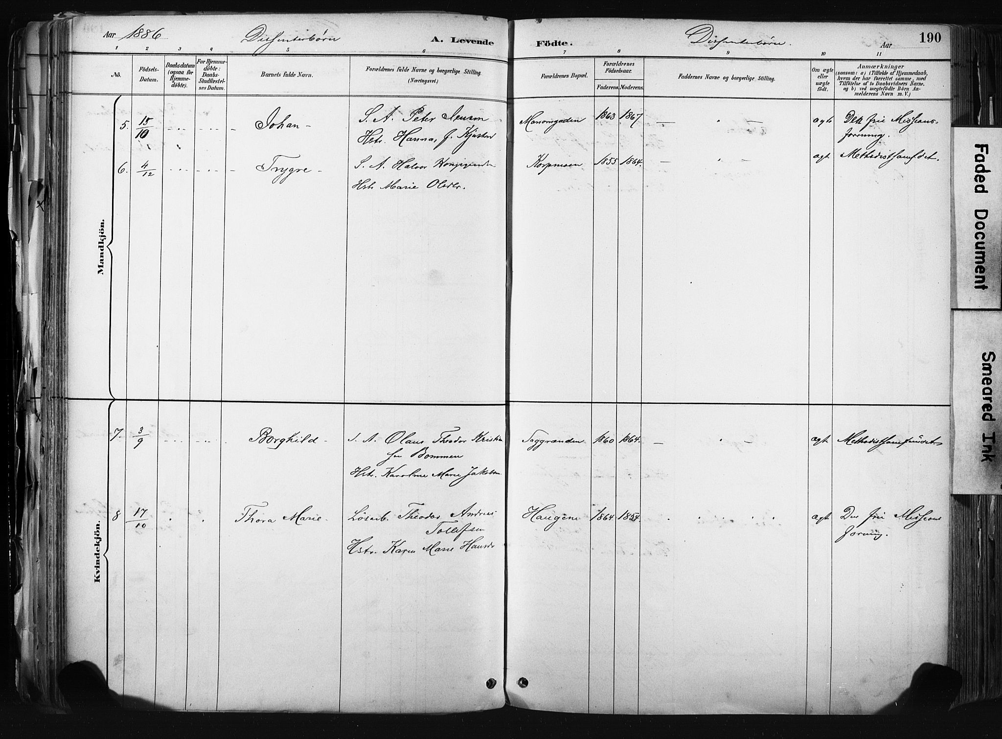 Kongsberg kirkebøker, AV/SAKO-A-22/F/Fb/L0002: Parish register (official) no. II 2, 1886-1896, p. 190