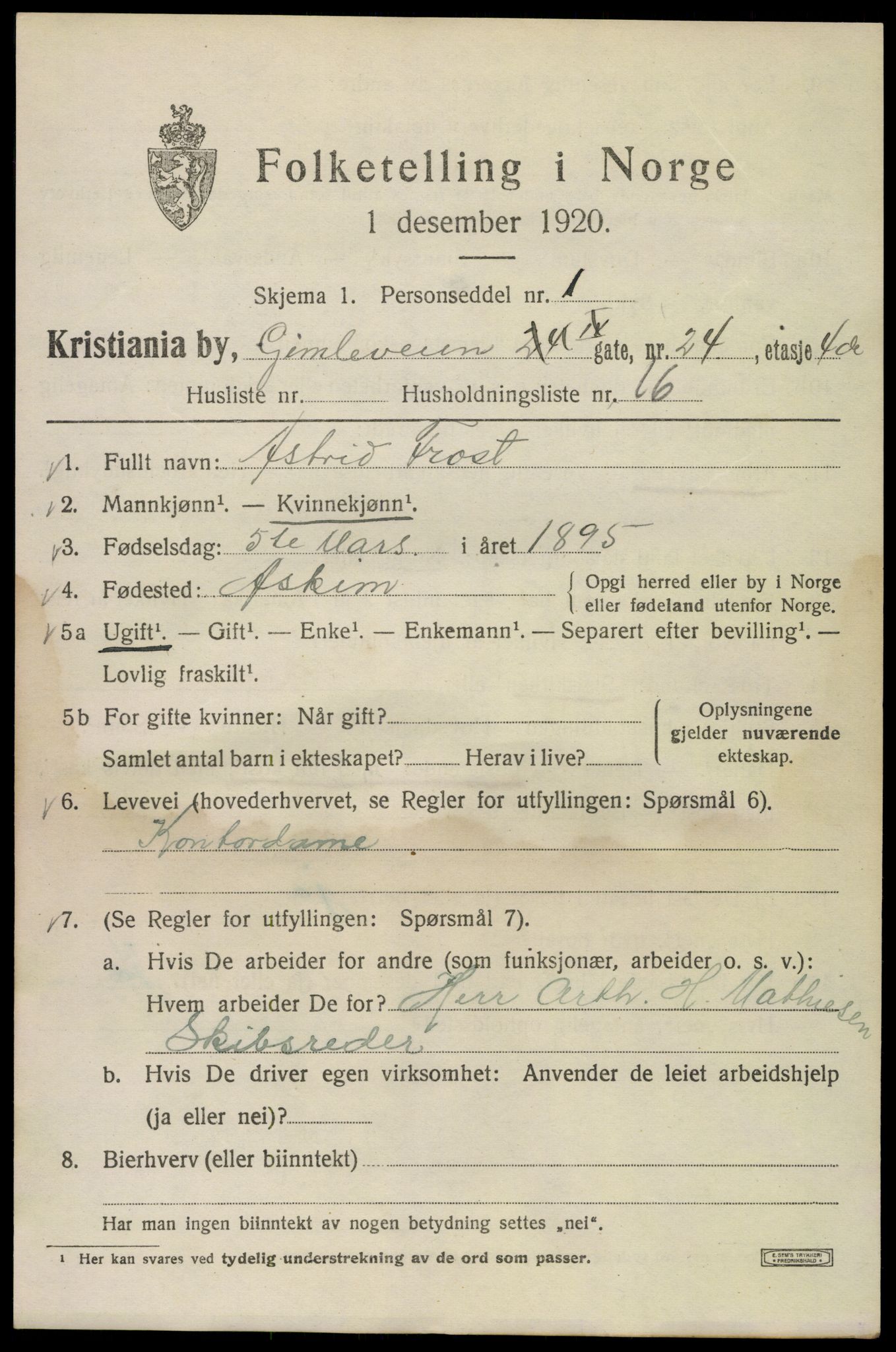 SAO, 1920 census for Kristiania, 1920, p. 248043