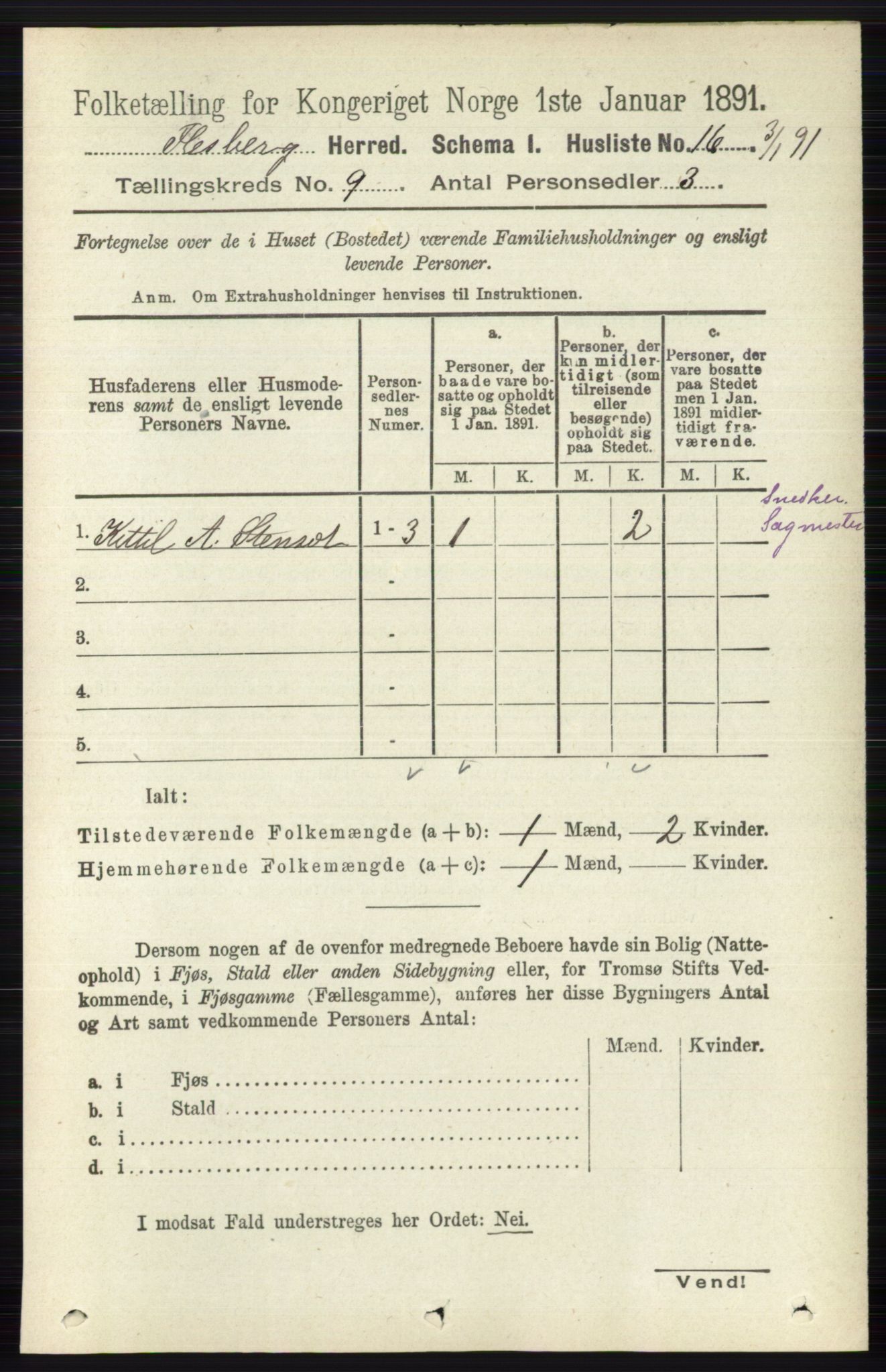 RA, 1891 census for 0631 Flesberg, 1891, p. 1516