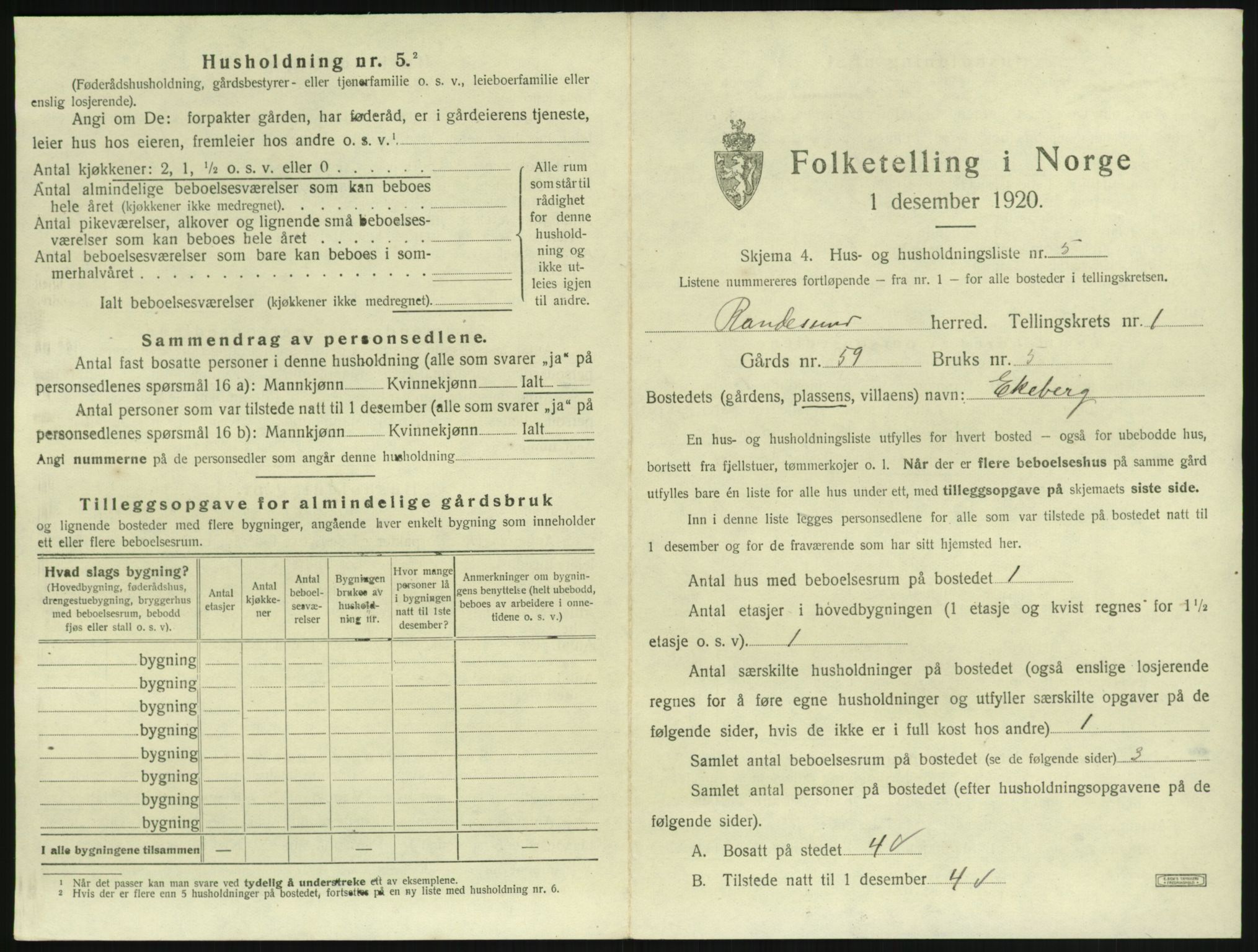 SAK, 1920 census for Randesund, 1920, p. 40