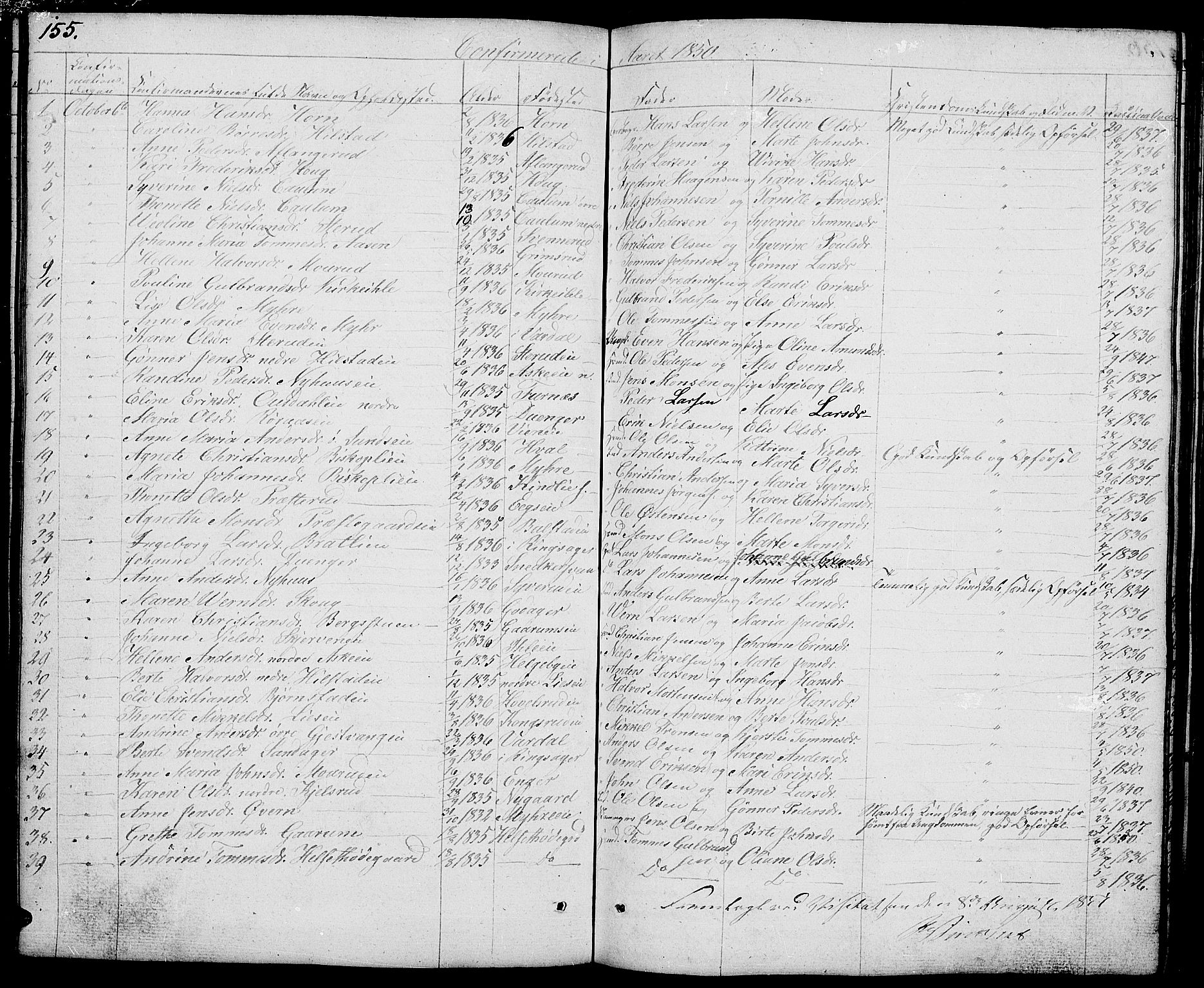 Nes prestekontor, Hedmark, SAH/PREST-020/L/La/L0004: Parish register (copy) no. 4, 1832-1861, p. 155