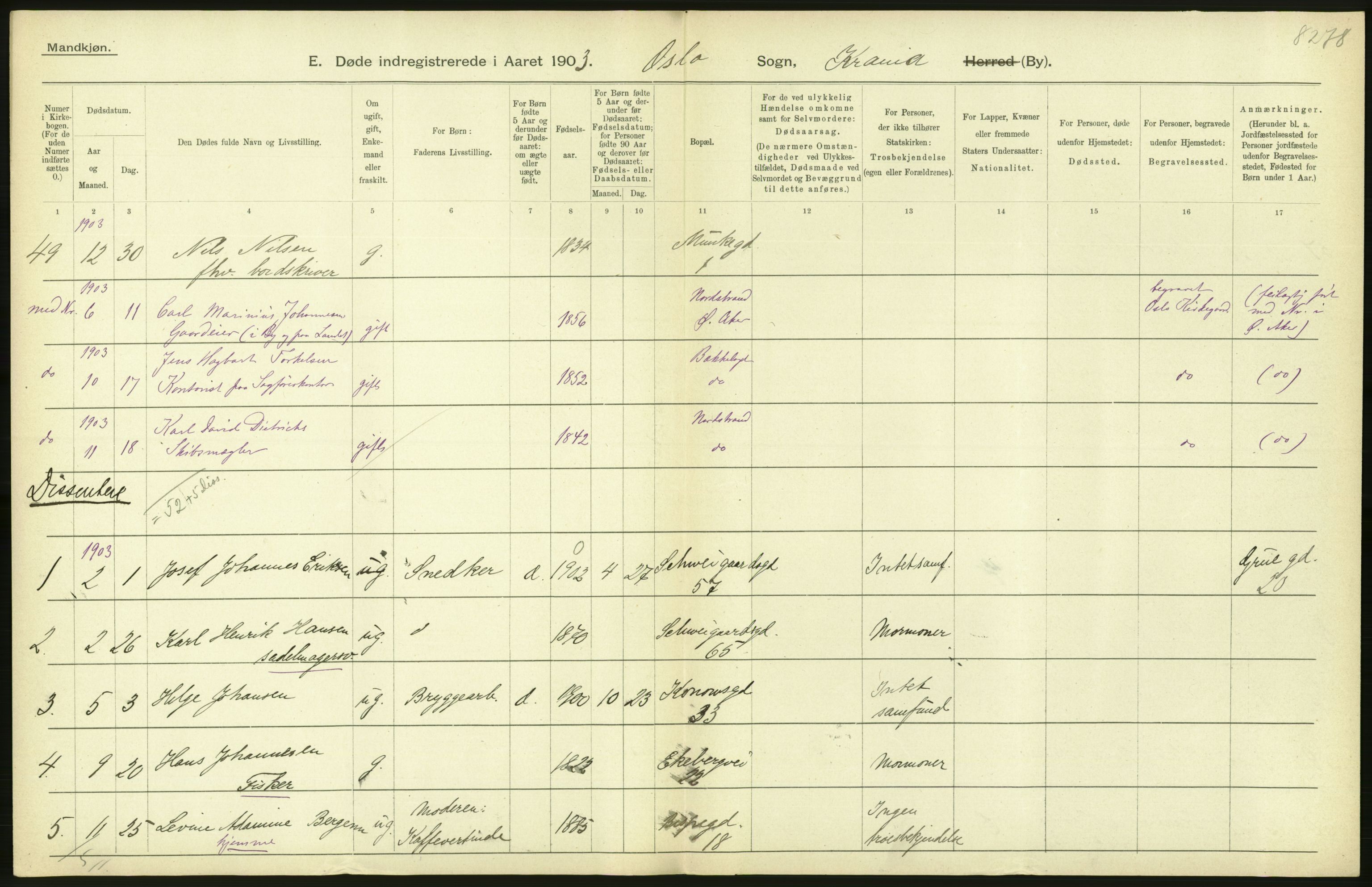 Statistisk sentralbyrå, Sosiodemografiske emner, Befolkning, AV/RA-S-2228/D/Df/Dfa/Dfaa/L0004: Kristiania: Gifte, døde, 1903, p. 294