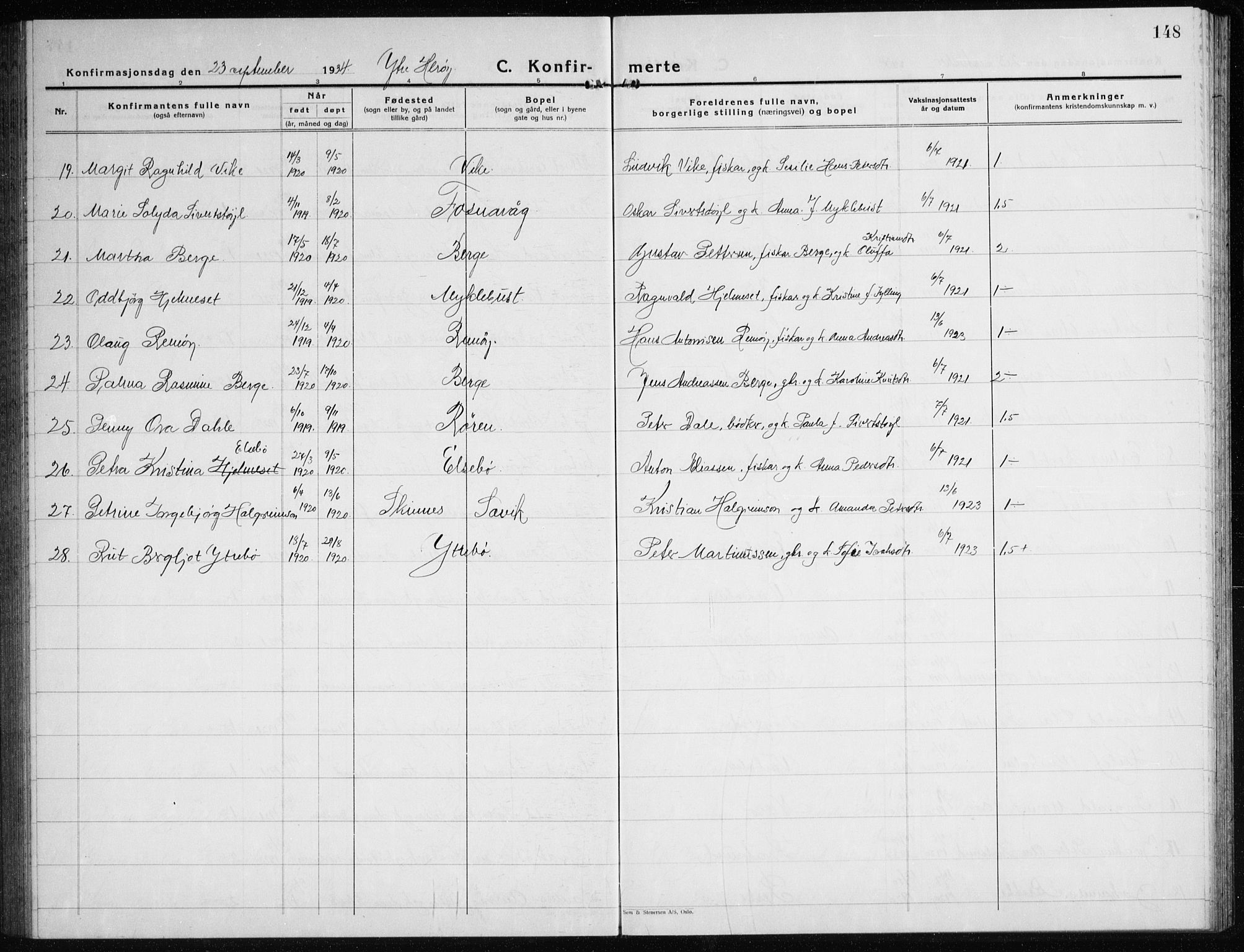 Ministerialprotokoller, klokkerbøker og fødselsregistre - Møre og Romsdal, AV/SAT-A-1454/507/L0085: Parish register (copy) no. 507C08, 1933-1944, p. 148