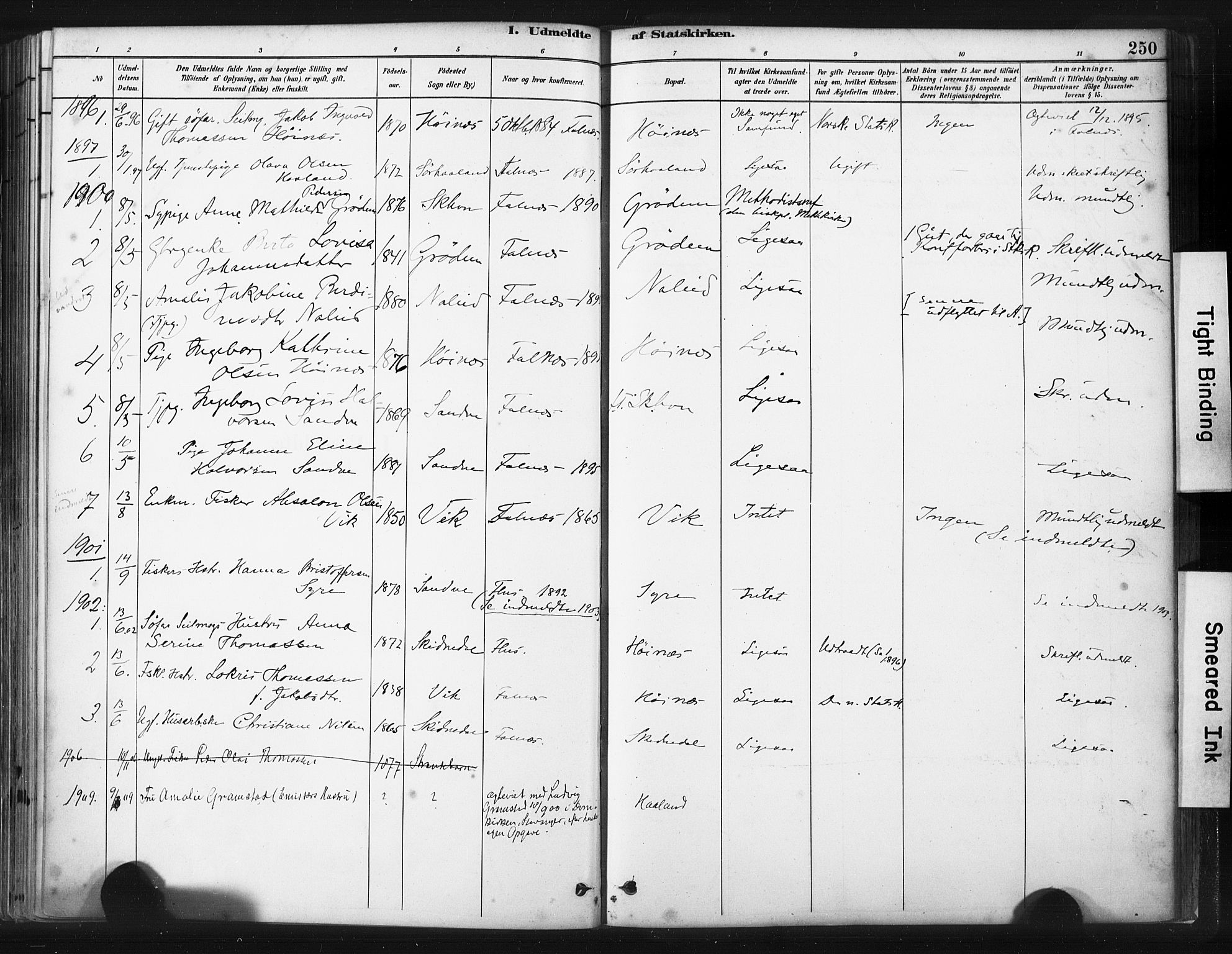 Skudenes sokneprestkontor, SAST/A -101849/H/Ha/Haa/L0009: Parish register (official) no. A 6, 1882-1912, p. 250