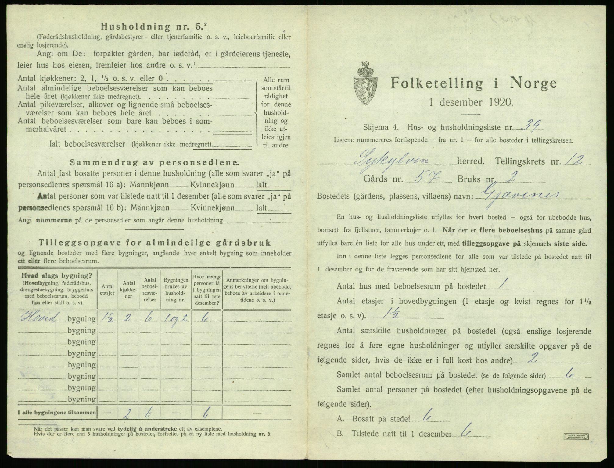 SAT, 1920 census for Sykkylven, 1920, p. 907