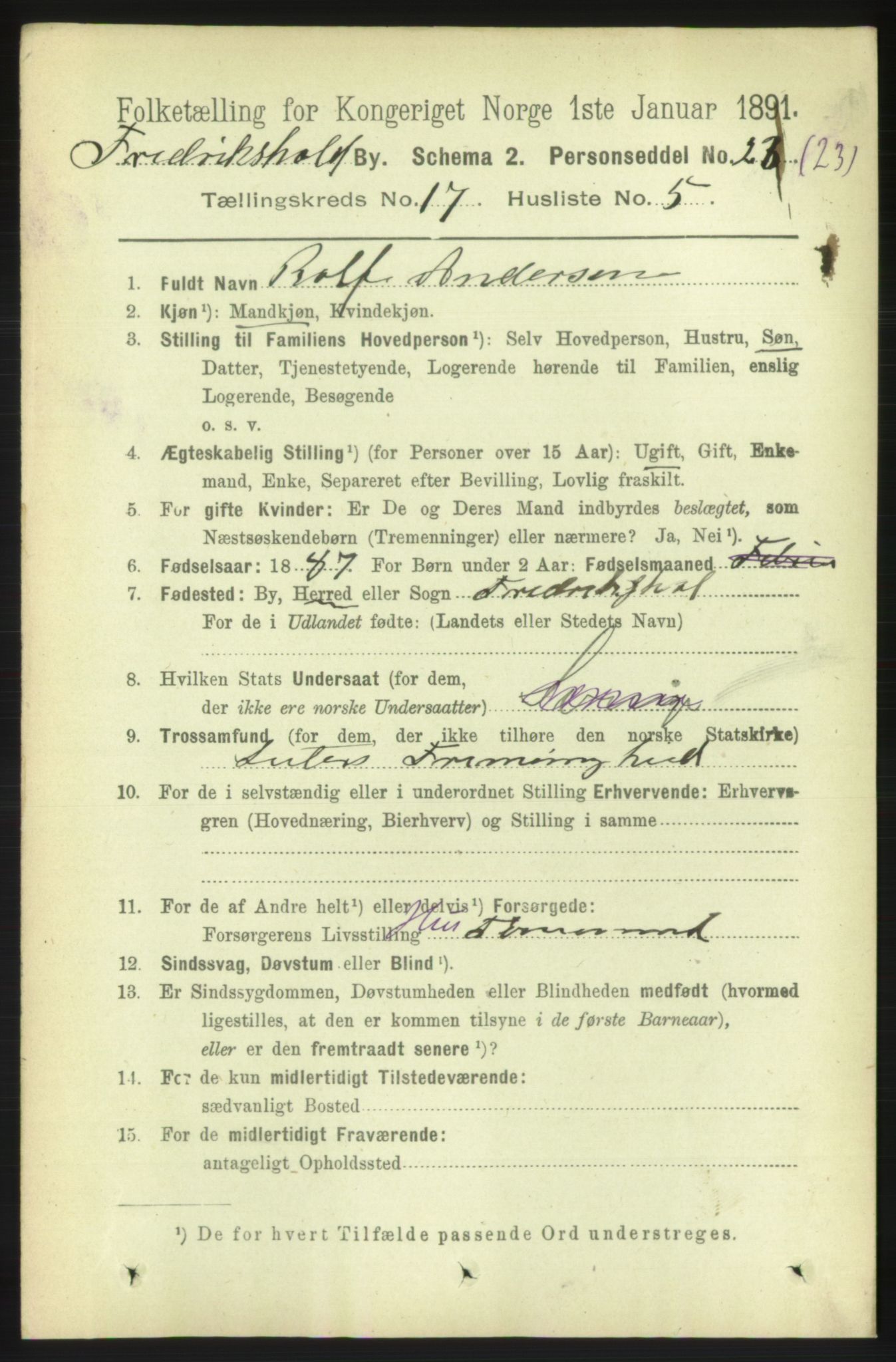 RA, 1891 census for 0101 Fredrikshald, 1891, p. 10907