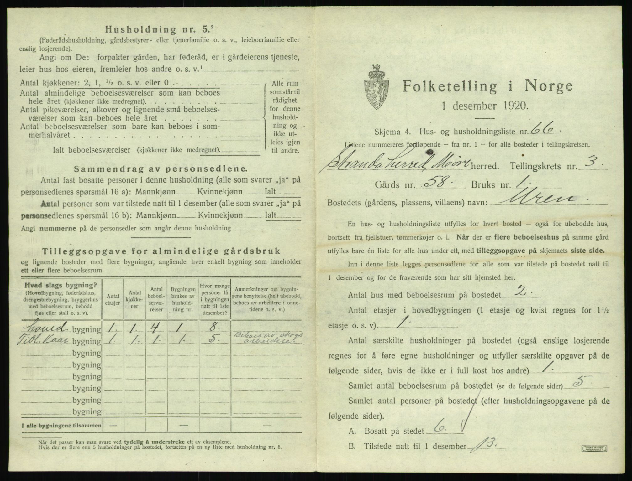 SAT, 1920 census for Stranda, 1920, p. 325