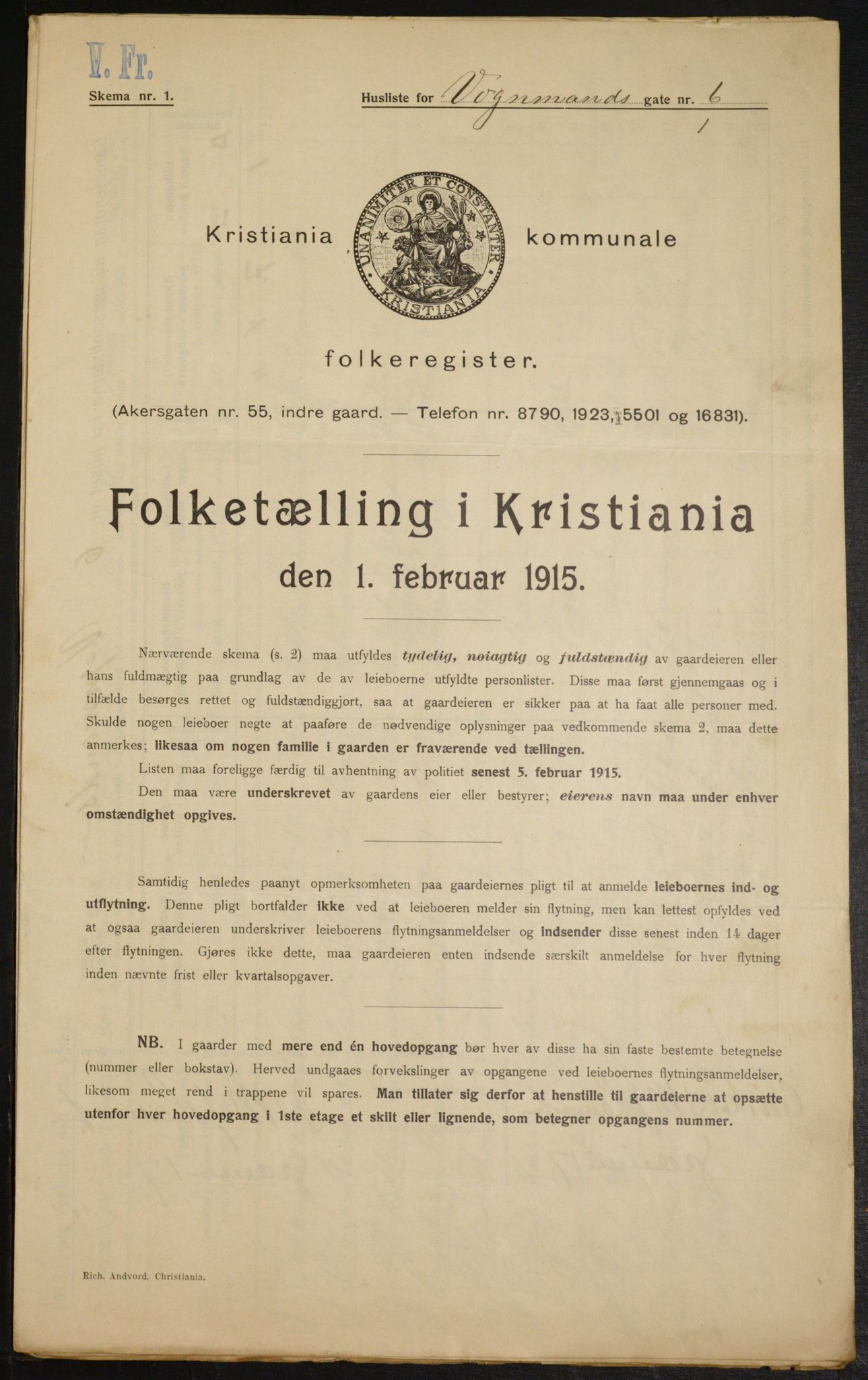 OBA, Municipal Census 1915 for Kristiania, 1915, p. 124698