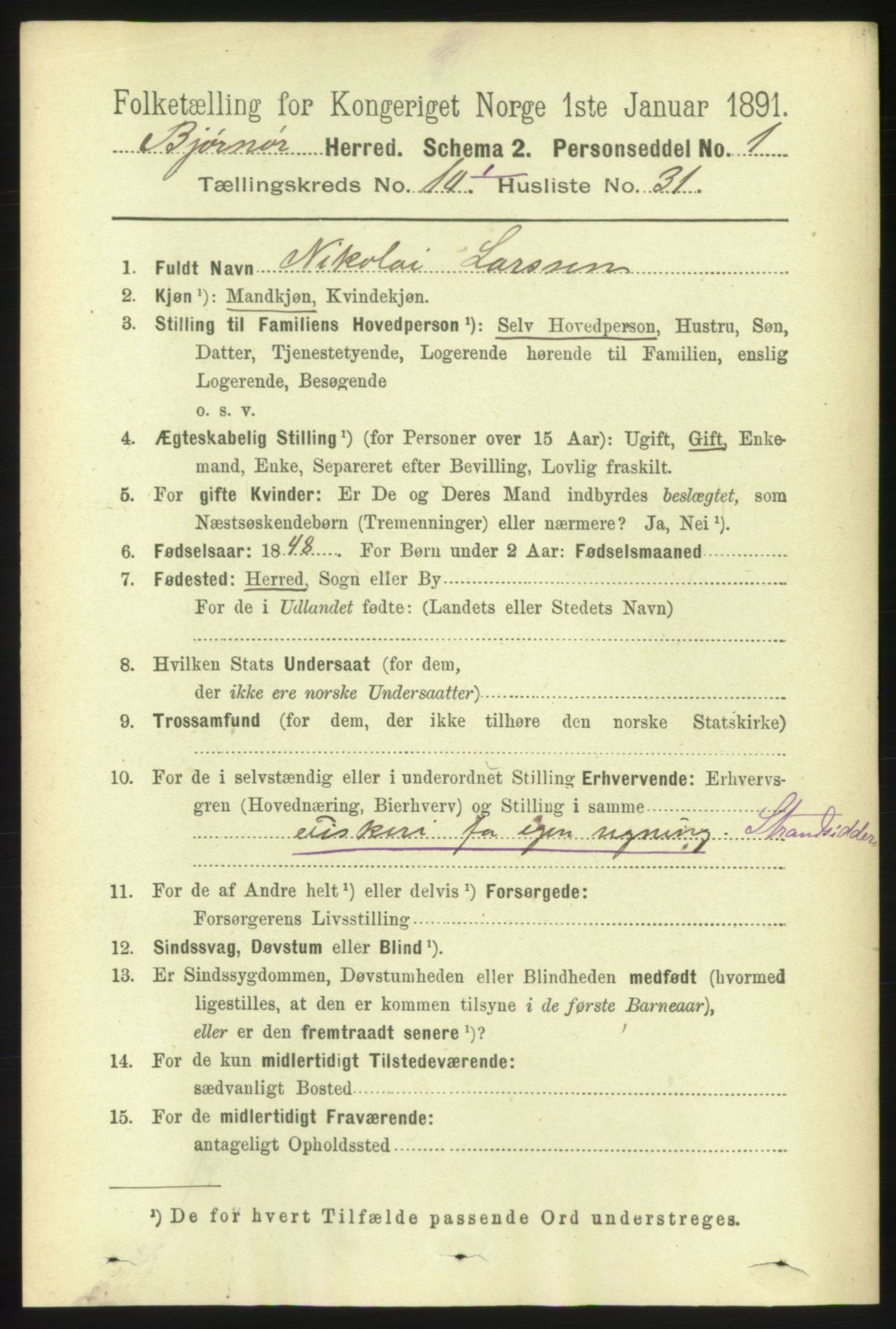 RA, 1891 census for 1632 Bjørnør, 1891, p. 4343