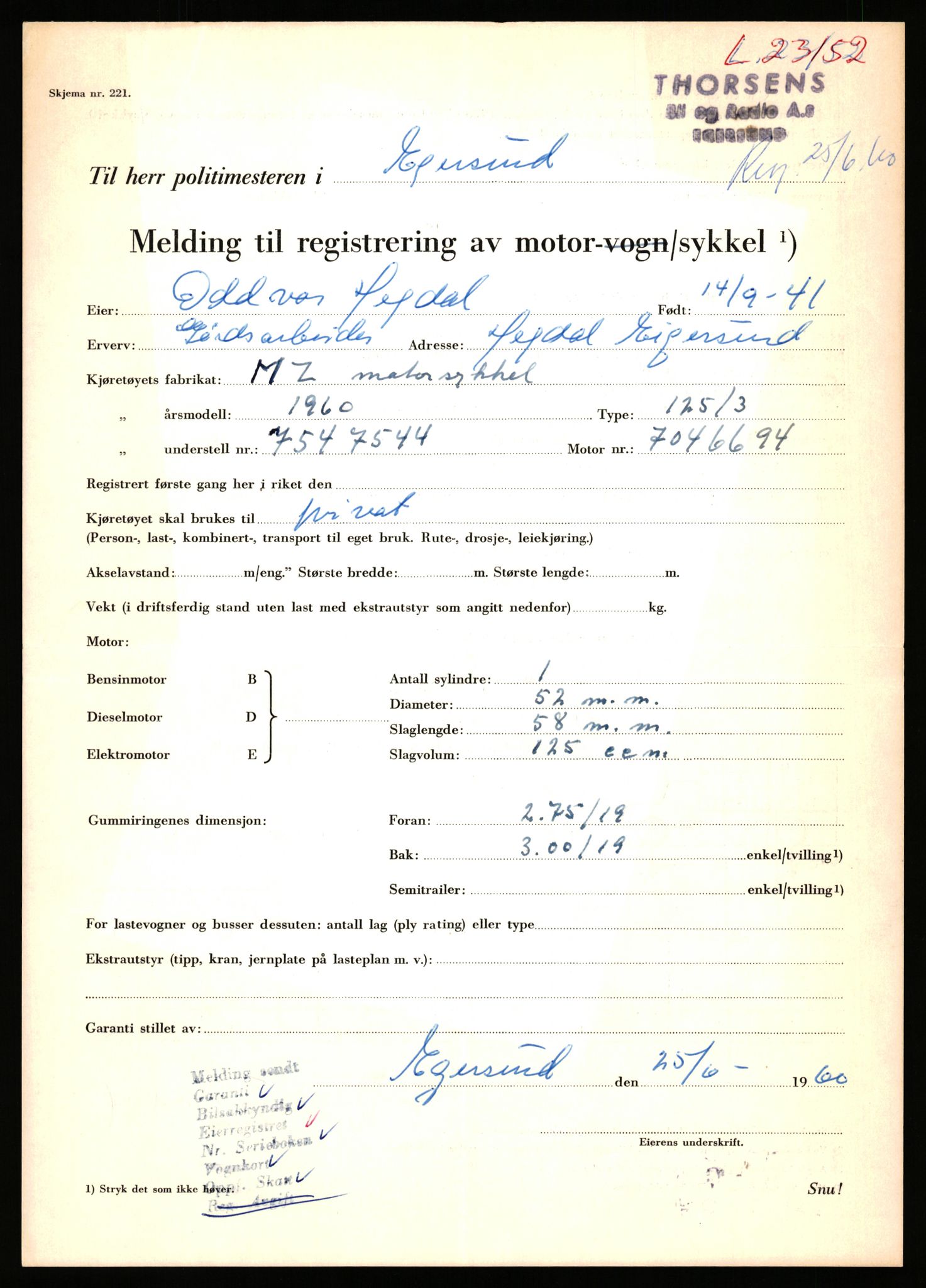 Stavanger trafikkstasjon, SAST/A-101942/0/F/L0040: L-22800 - L-23999, 1930-1971, p. 945