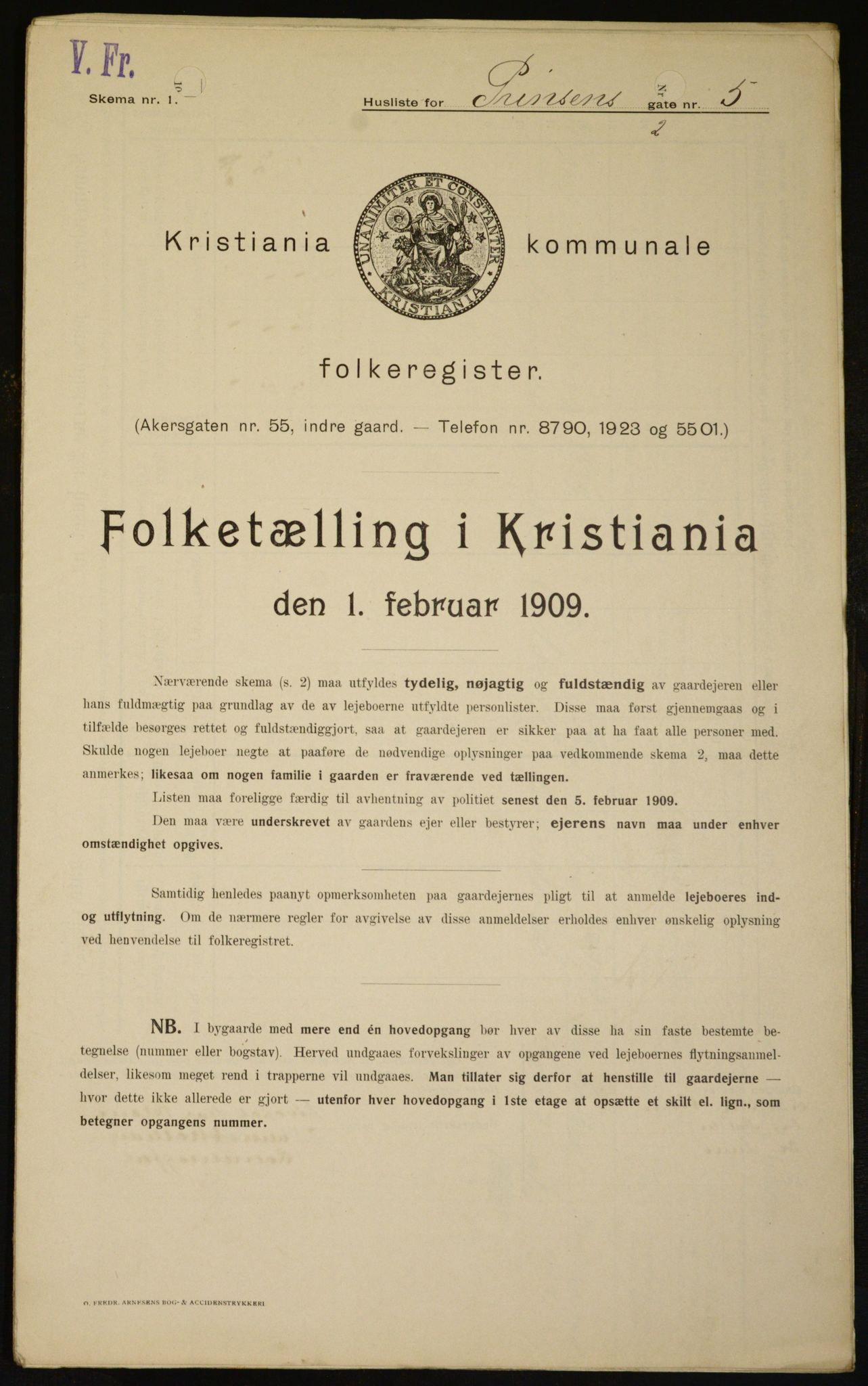 OBA, Municipal Census 1909 for Kristiania, 1909, p. 73525