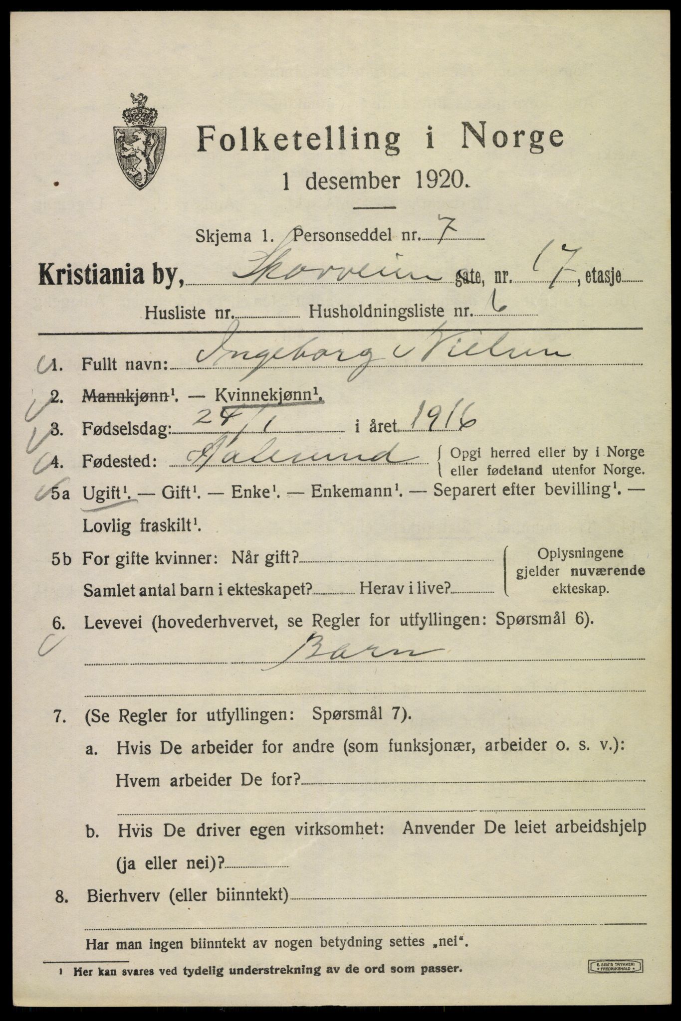 SAO, 1920 census for Kristiania, 1920, p. 516409