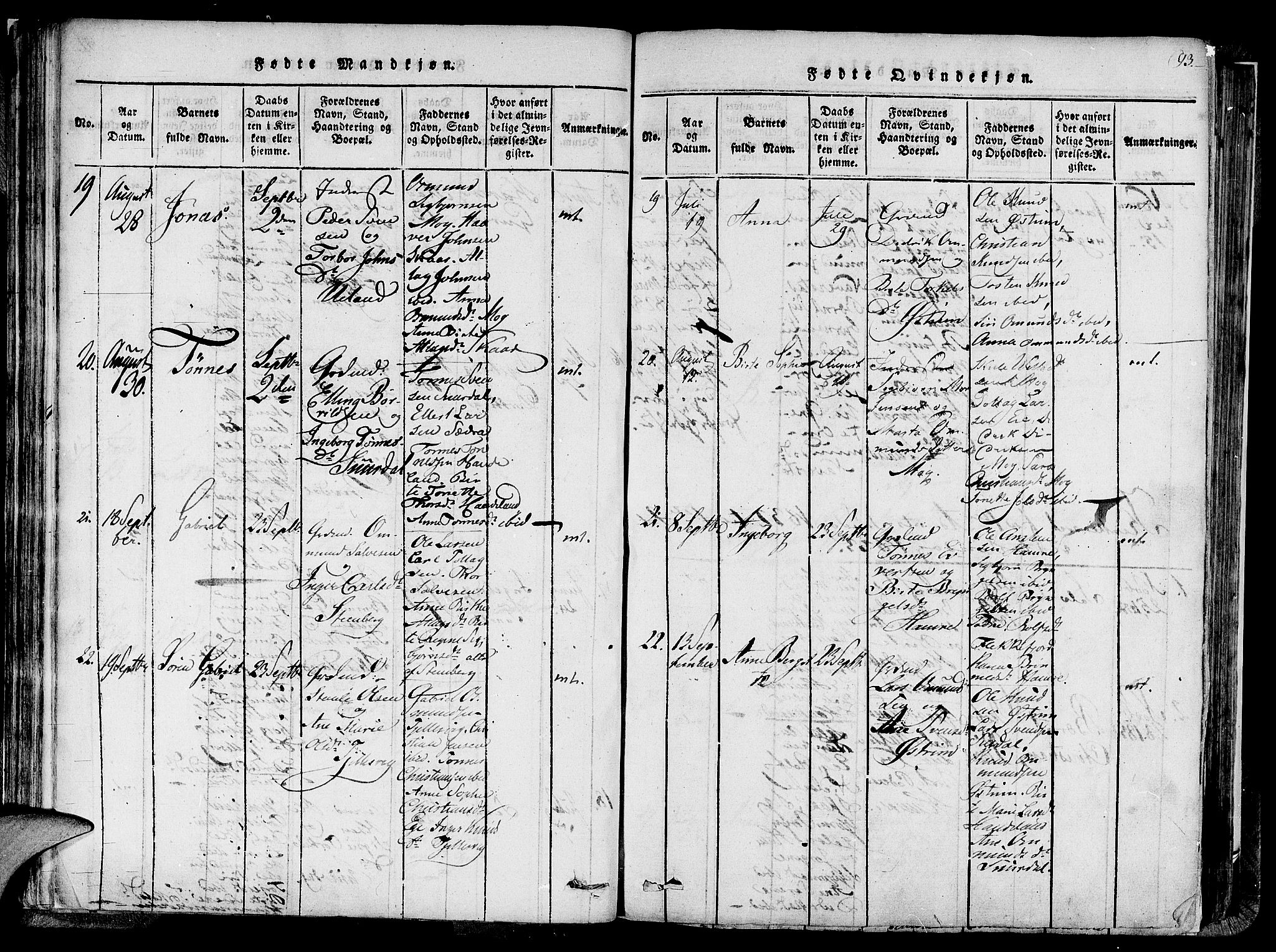 Lund sokneprestkontor, SAST/A-101809/S06/L0005: Parish register (official) no. A 5, 1815-1833, p. 93