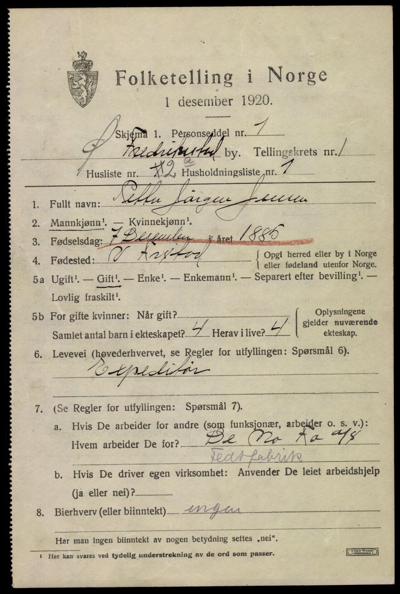 SAO, 1920 census for Fredrikstad, 1920, p. 11451