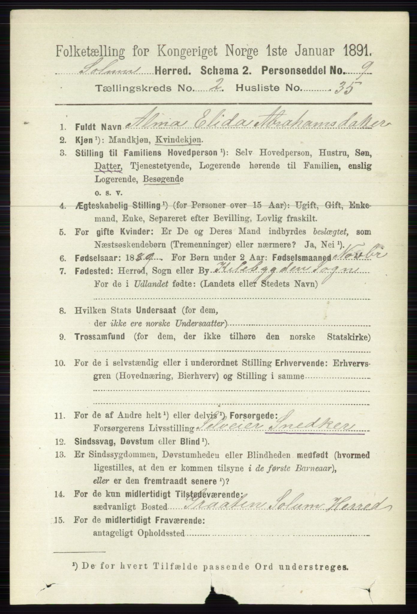 RA, 1891 census for 0818 Solum, 1891, p. 297