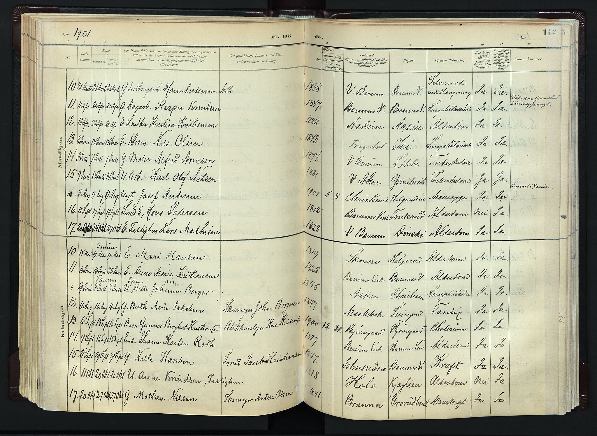 Vestre Bærum prestekontor Kirkebøker, AV/SAO-A-10209a/F/Fa/L0001: Parish register (official) no. 1, 1896-1923, p. 142