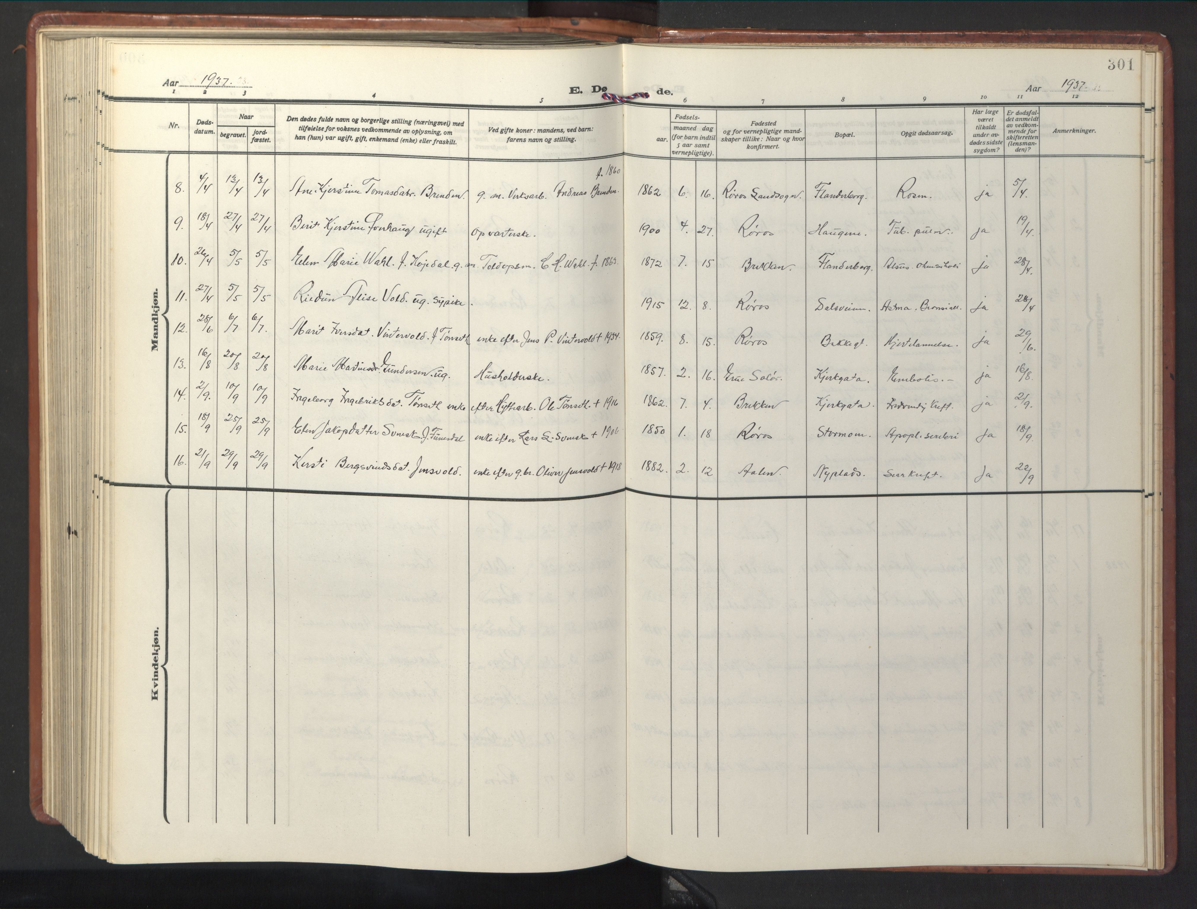 Ministerialprotokoller, klokkerbøker og fødselsregistre - Sør-Trøndelag, SAT/A-1456/681/L0943: Parish register (copy) no. 681C07, 1926-1954, p. 301