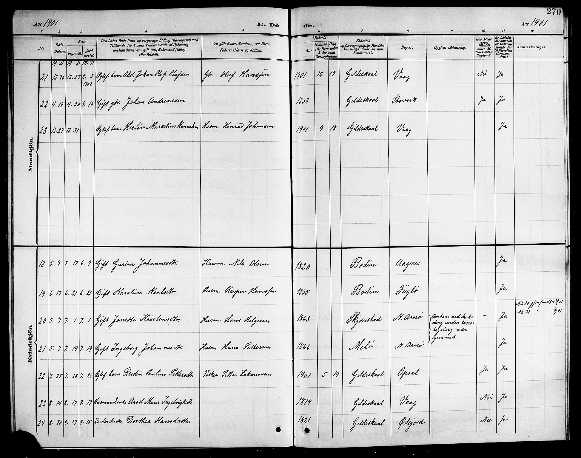 Ministerialprotokoller, klokkerbøker og fødselsregistre - Nordland, AV/SAT-A-1459/805/L0109: Parish register (copy) no. 805C05, 1900-1911, p. 270