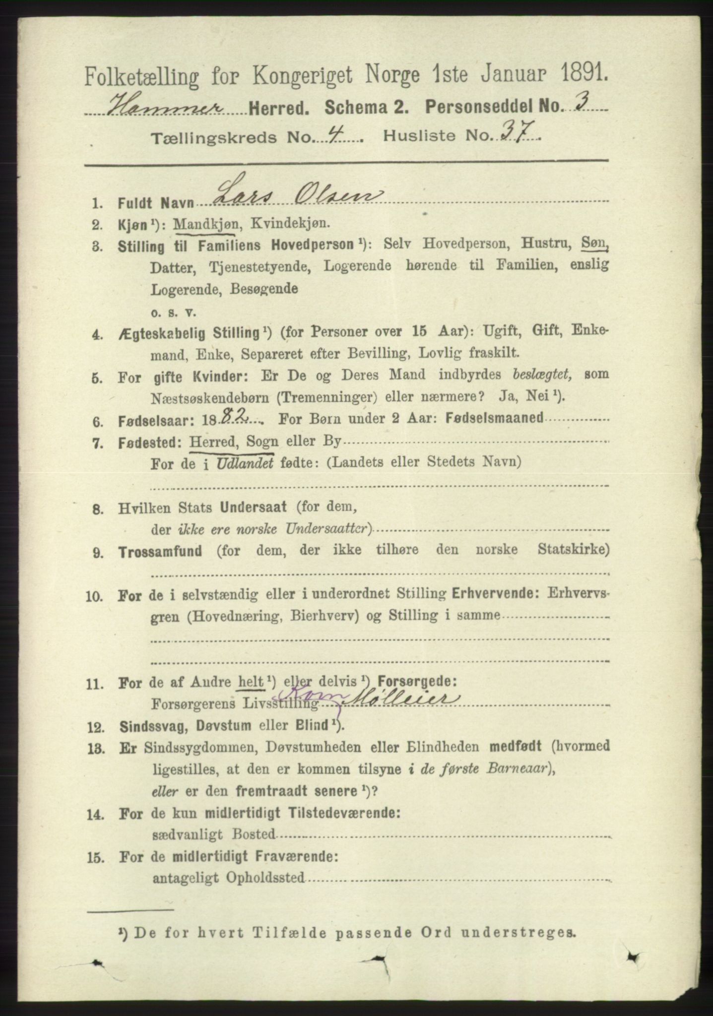 RA, 1891 census for 1254 Hamre, 1891, p. 1170