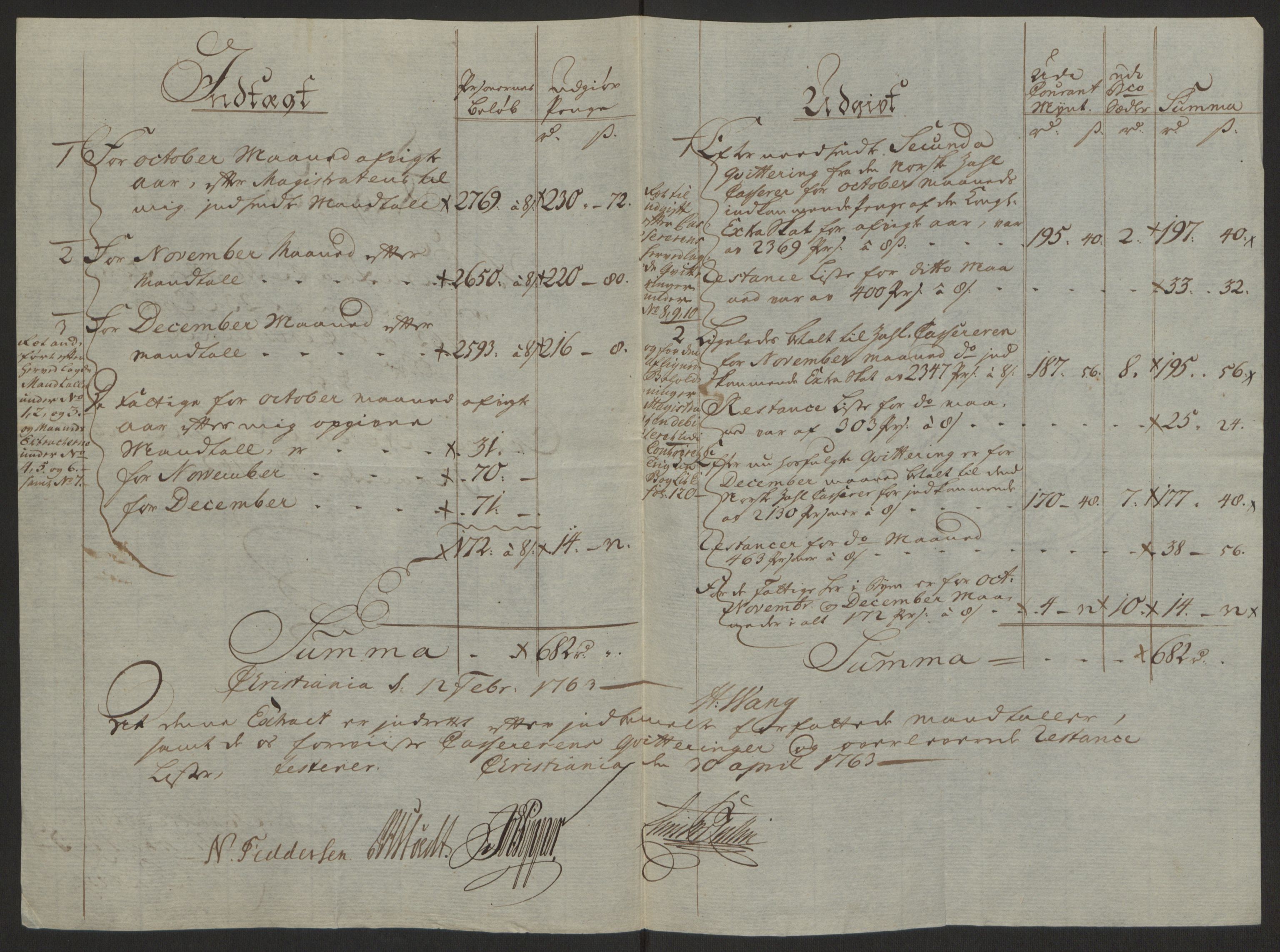 Rentekammeret inntil 1814, Reviderte regnskaper, Byregnskaper, RA/EA-4066/R/Re/L0071/0001: [E13] Kontribusjonsregnskap / Ekstraskatt, 1762, p. 6