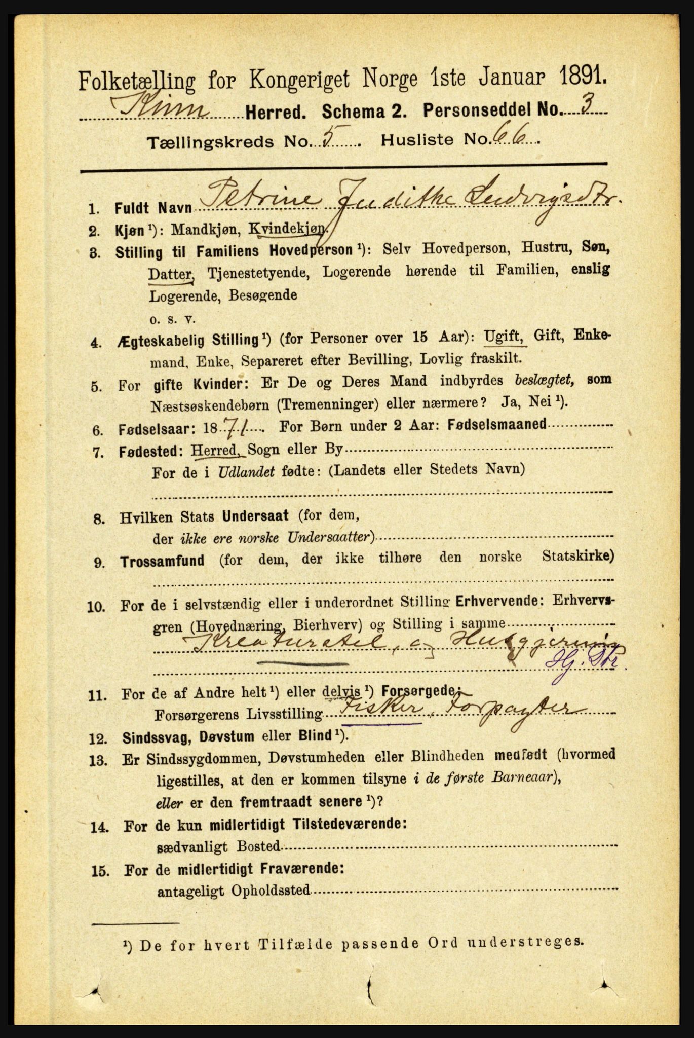 RA, 1891 census for 1437 Kinn, 1891, p. 2171