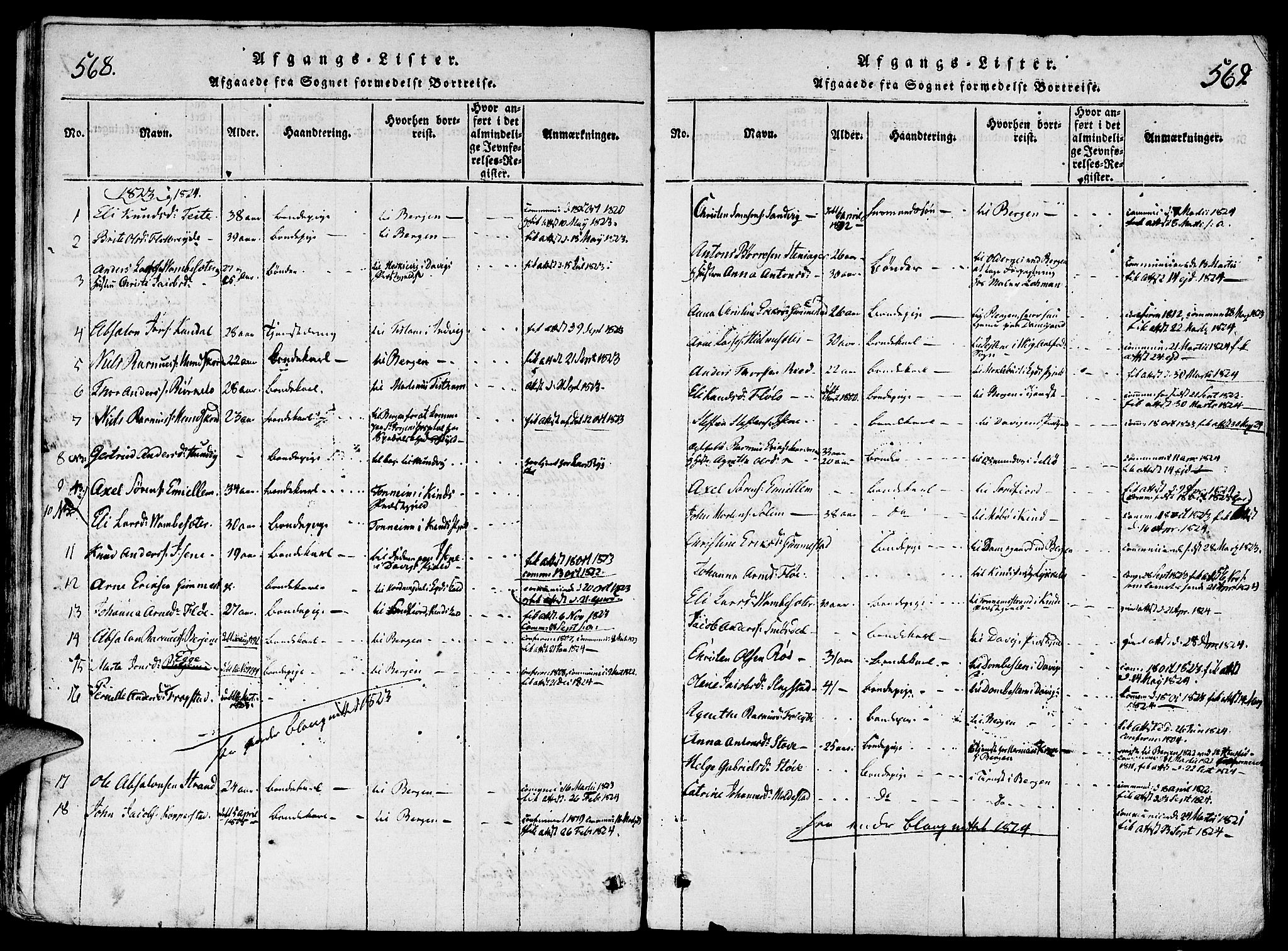 Gloppen sokneprestembete, AV/SAB-A-80101/H/Haa/Haaa/L0006: Parish register (official) no. A 6, 1816-1826, p. 568-569