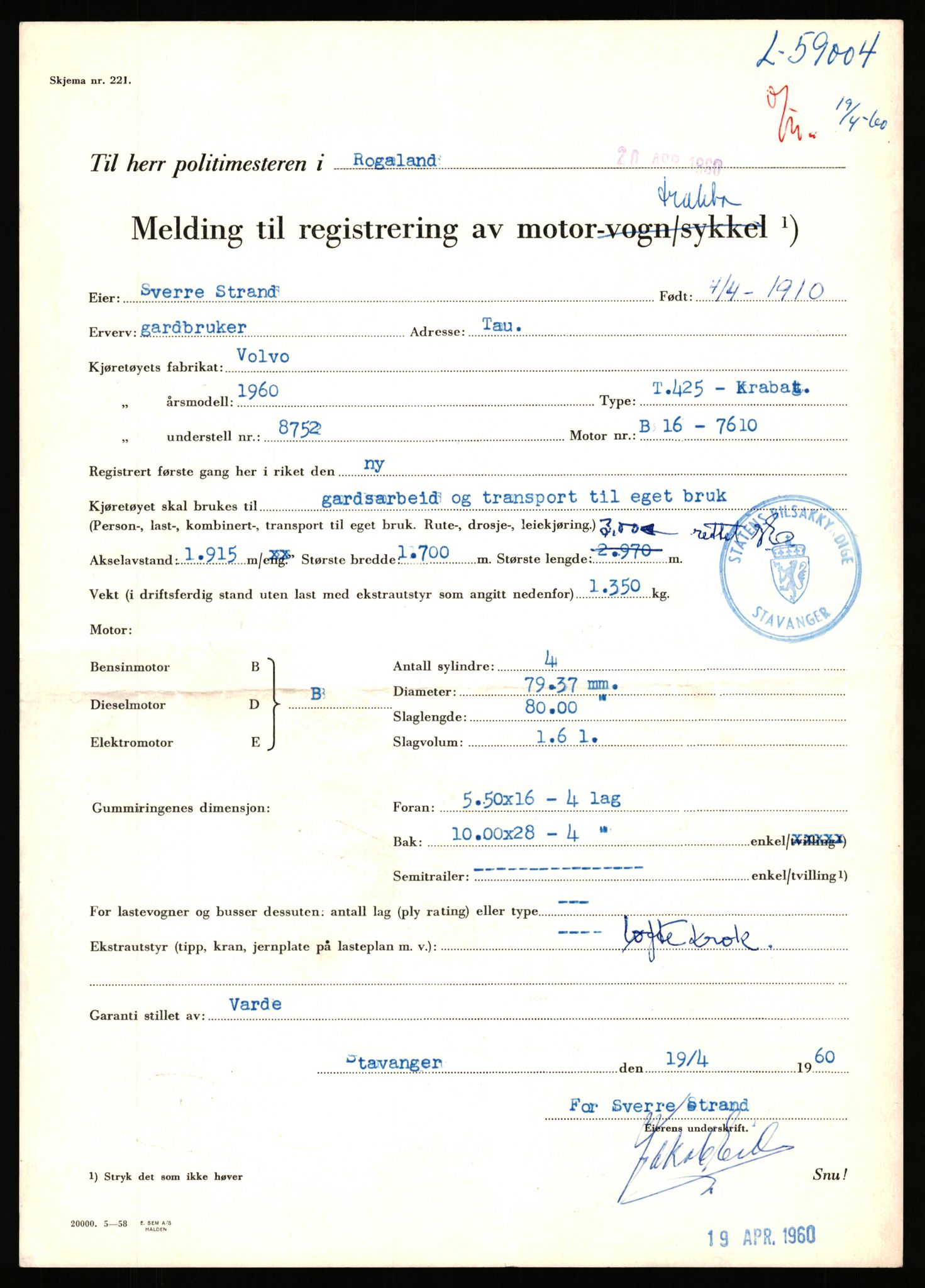 Stavanger trafikkstasjon, AV/SAST-A-101942/0/F/L0058: L-58000 - L-59999, 1930-1971, p. 711