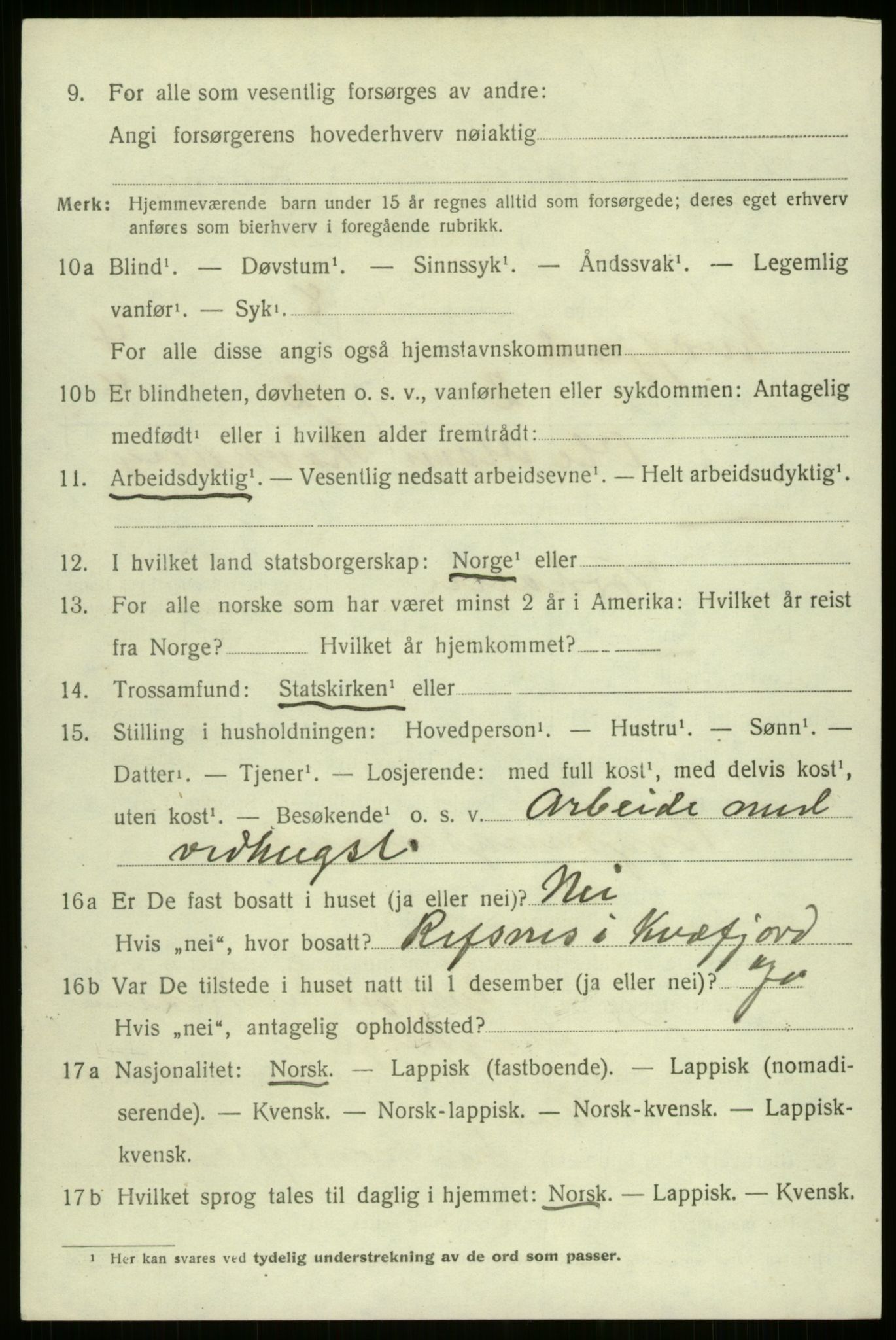 SATØ, 1920 census for Kvæfjord, 1920, p. 2158