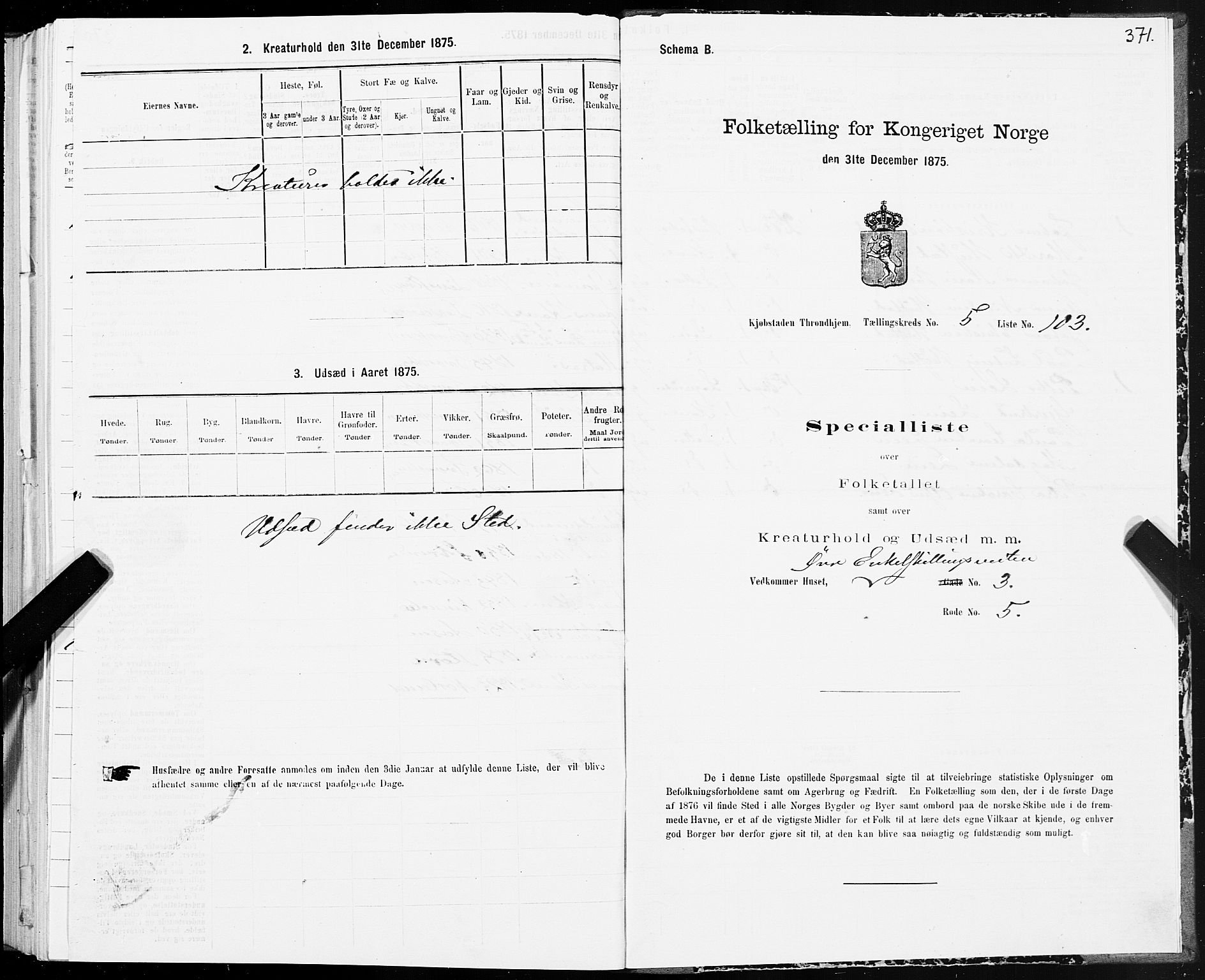 SAT, 1875 census for 1601 Trondheim, 1875, p. 3371