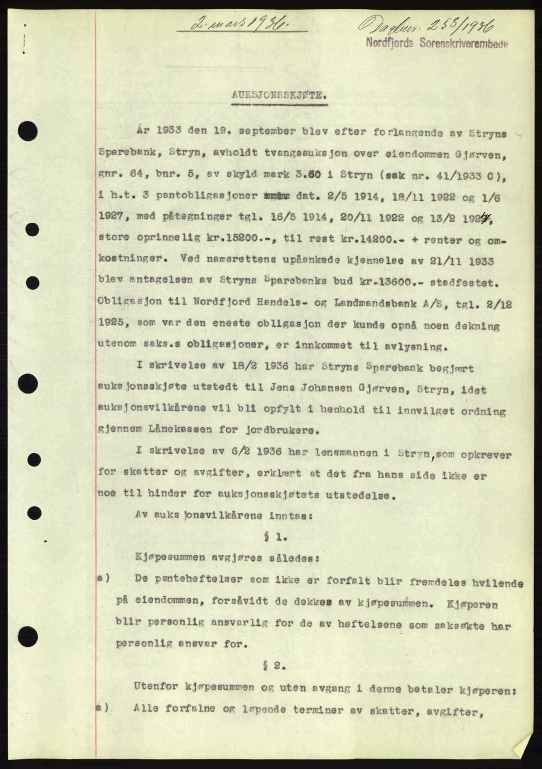 Nordfjord sorenskriveri, AV/SAB-A-2801/02/02b/02bj/L0001: Mortgage book no. A1, 1936-1937, Diary no: : 258/1936