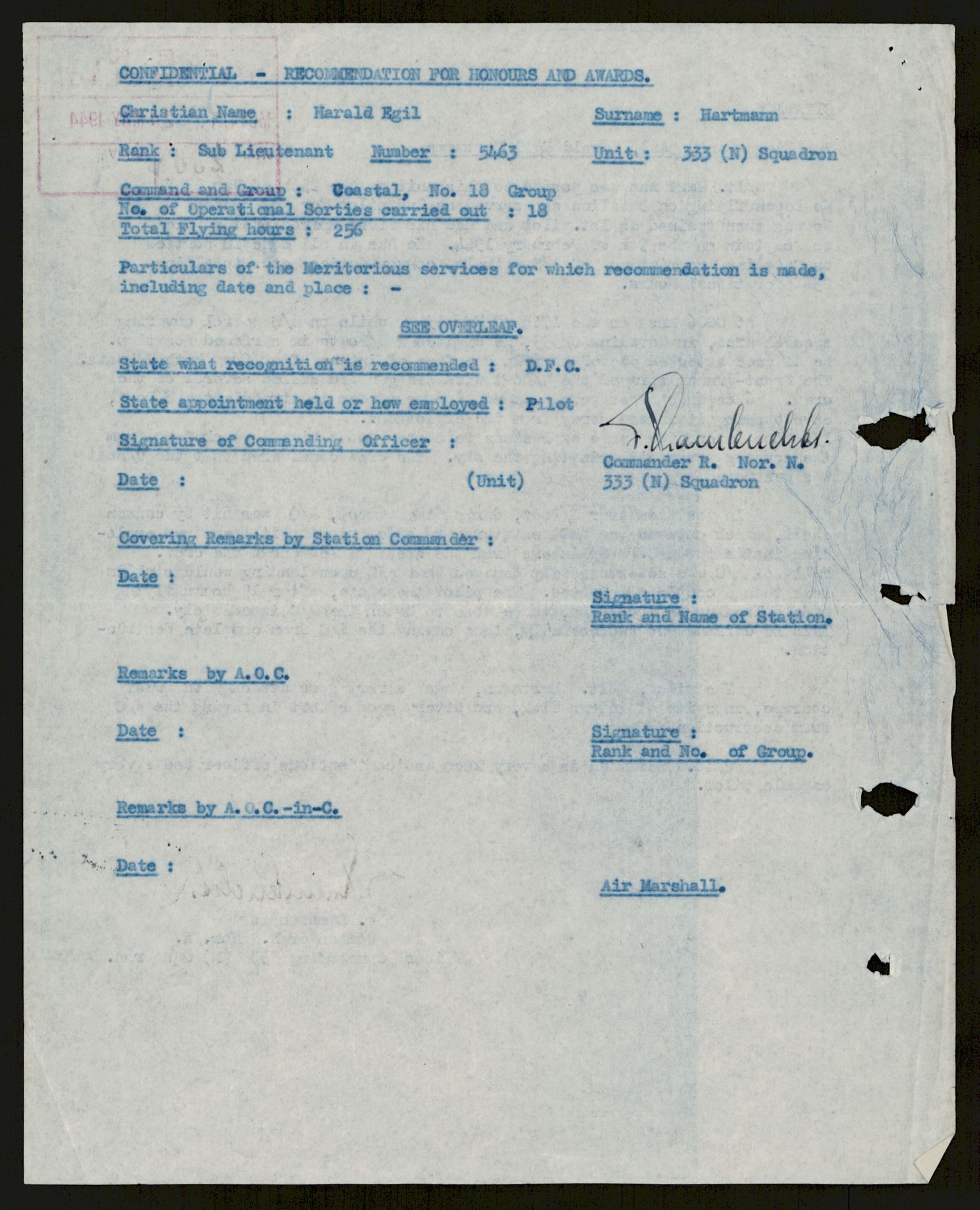 Forsvaret, 333 Skvadron, AV/RA-RAFA-2003/1/Da/L0041: Combat, Crash and and Circumstantial Reports , 1943-1945, p. 320