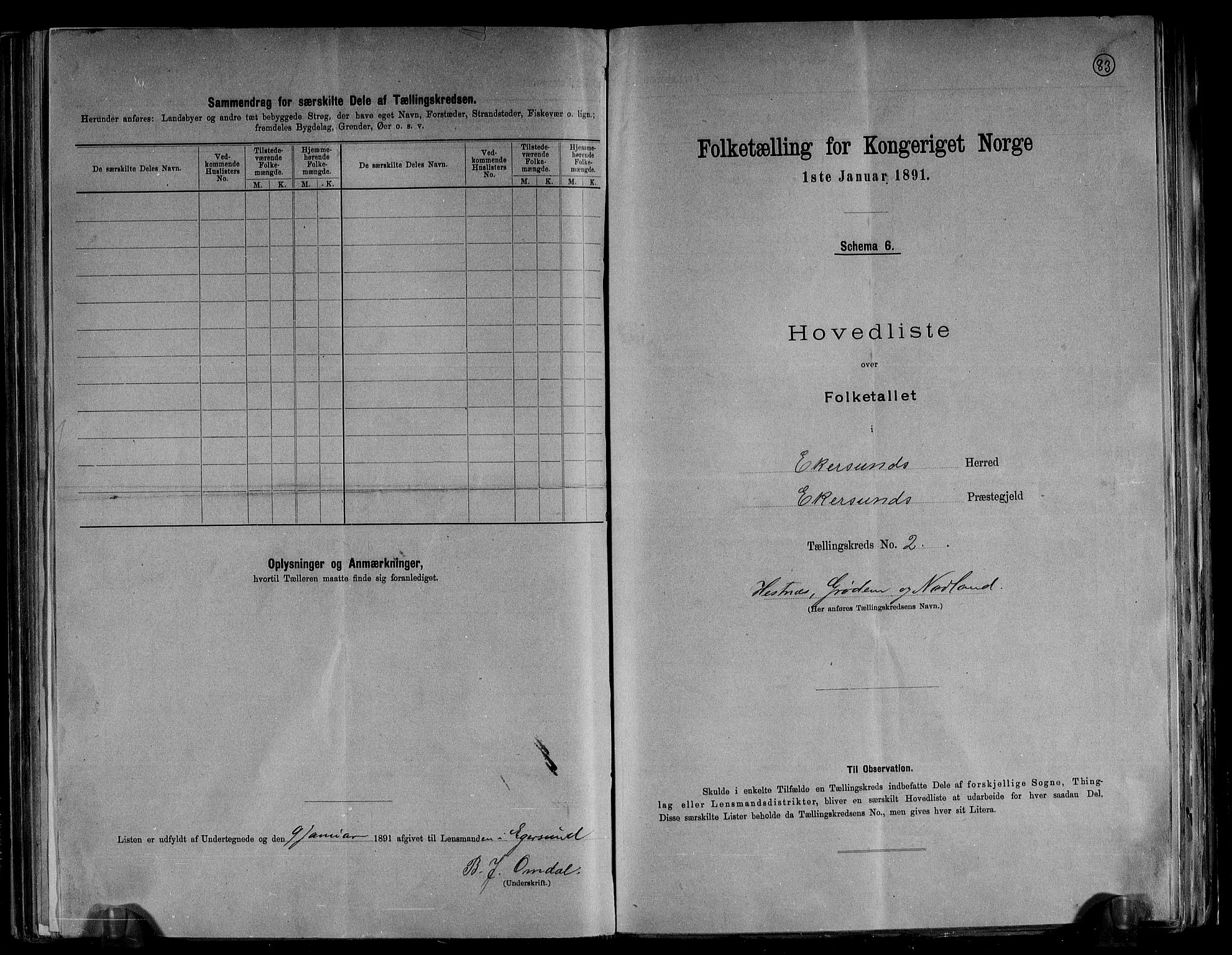 RA, 1891 census for 1116 Eigersund herred, 1891, p. 6
