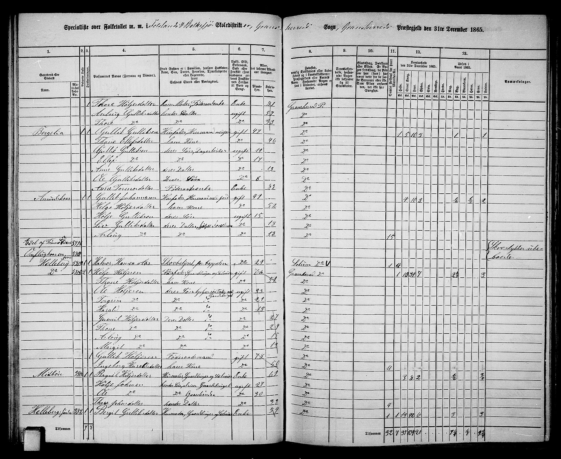 RA, 1865 census for Gransherad, 1865, p. 52