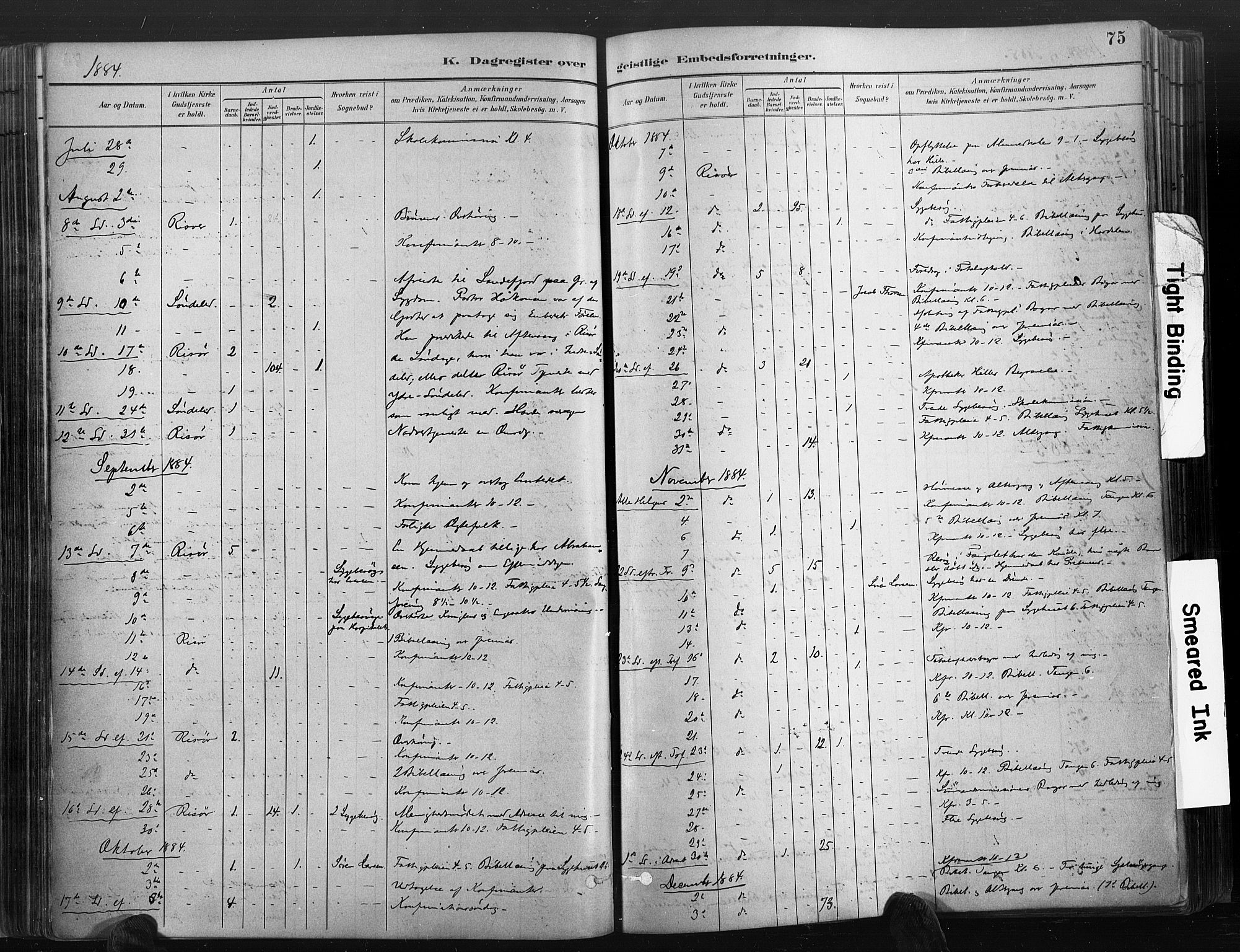 Risør sokneprestkontor, SAK/1111-0035/F/Fa/L0006: Parish register (official) no. A 6, 1883-1908, p. 75