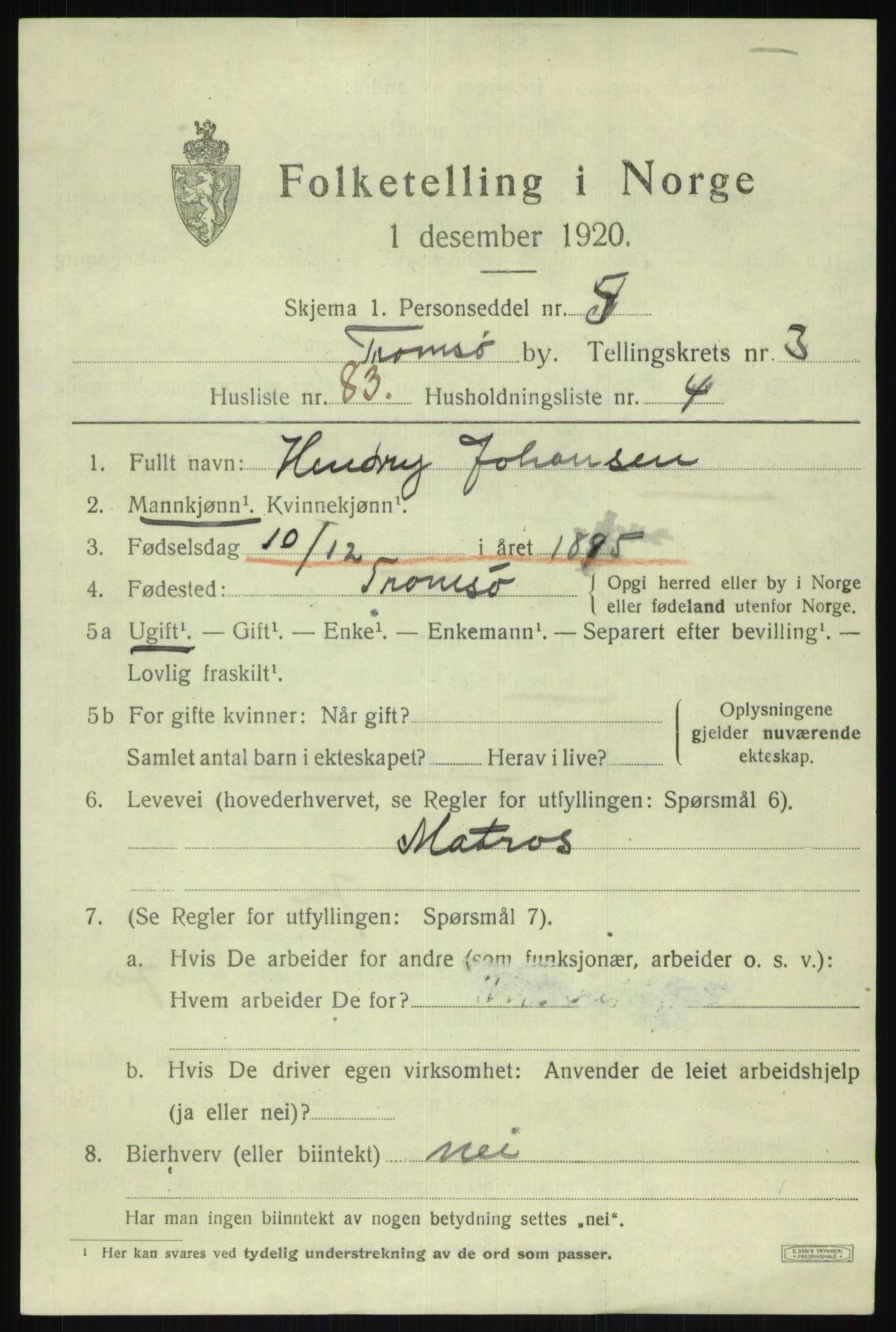 SATØ, 1920 census for Tromsø, 1920, p. 11753