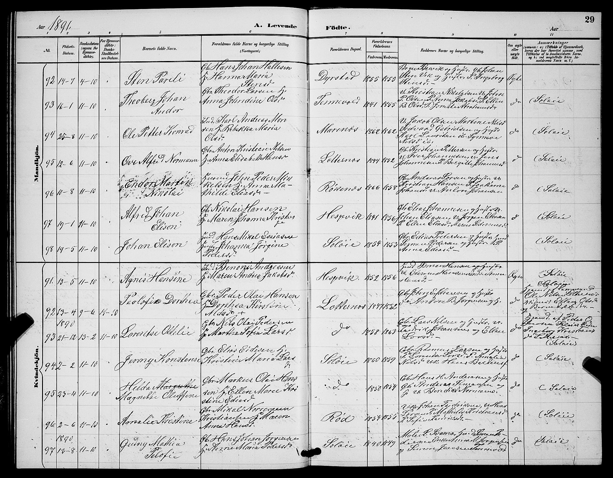 Ibestad sokneprestembete, AV/SATØ-S-0077/H/Ha/Hab/L0008klokker: Parish register (copy) no. 8, 1890-1903, p. 29