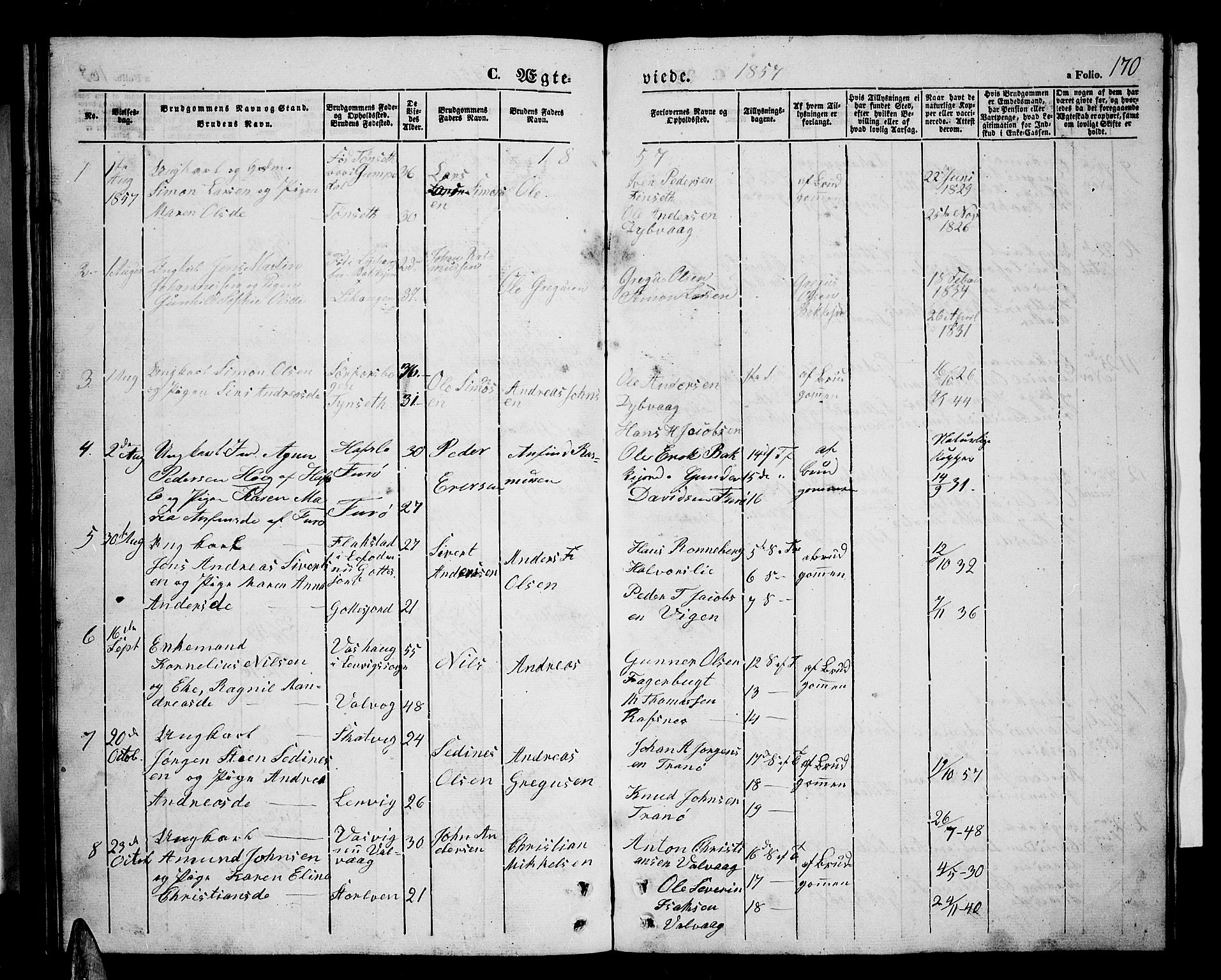 Tranøy sokneprestkontor, SATØ/S-1313/I/Ia/Iab/L0002klokker: Parish register (copy) no. 2, 1847-1860, p. 170