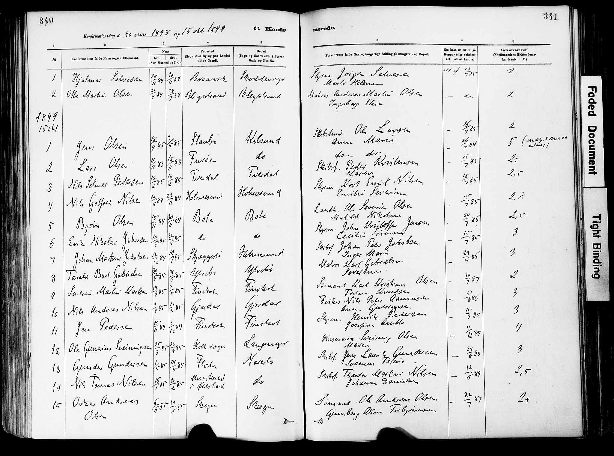 Dypvåg sokneprestkontor, AV/SAK-1111-0007/F/Fa/Fab/L0001: Parish register (official) no. A 1, 1885-1912, p. 340-341