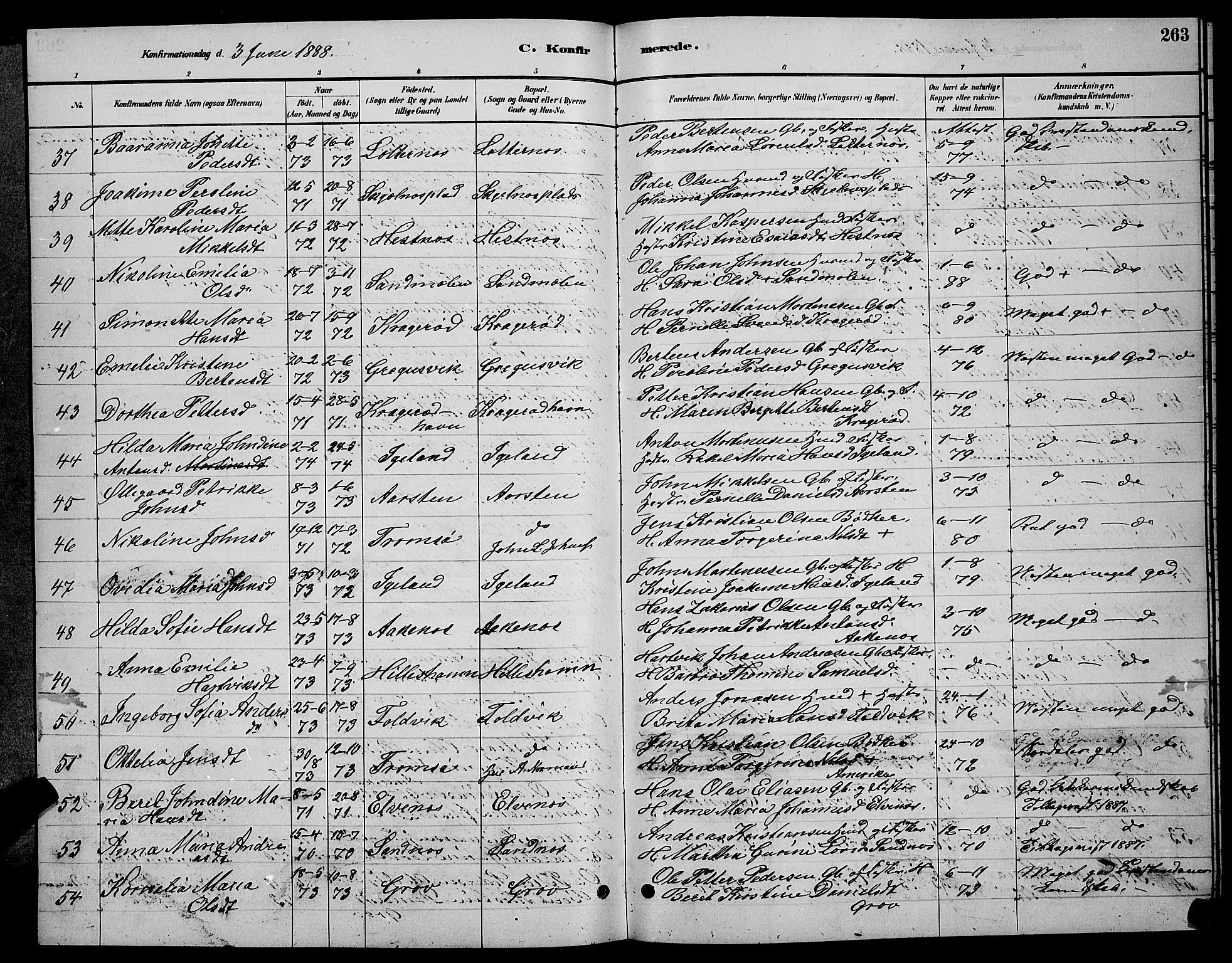 Ibestad sokneprestembete, SATØ/S-0077/H/Ha/Hab/L0007klokker: Parish register (copy) no. 7, 1879-1889, p. 263