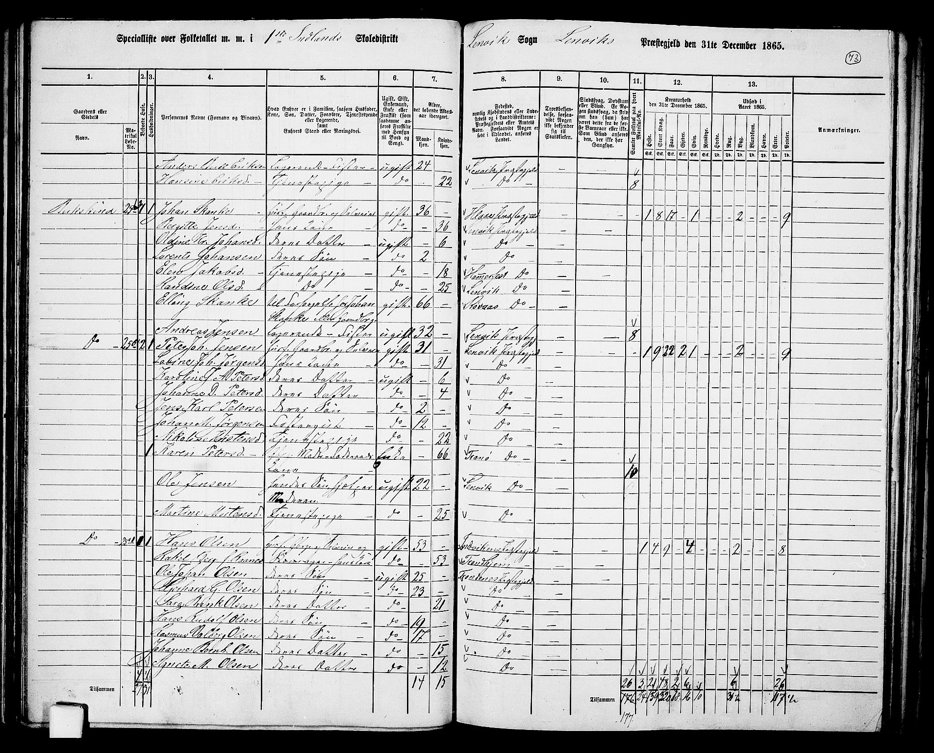 RA, 1865 census for Lenvik, 1865, p. 66