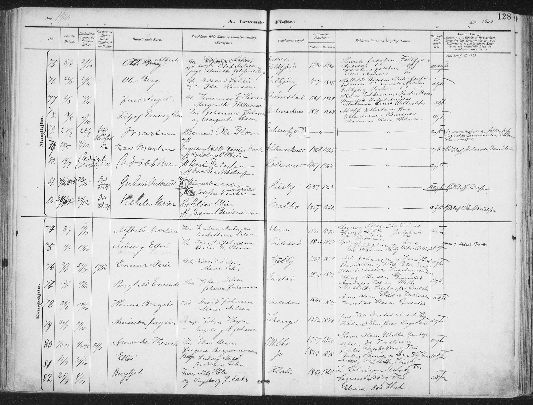 Ministerialprotokoller, klokkerbøker og fødselsregistre - Nordland, SAT/A-1459/888/L1246: Parish register (official) no. 888A12, 1891-1903, p. 128