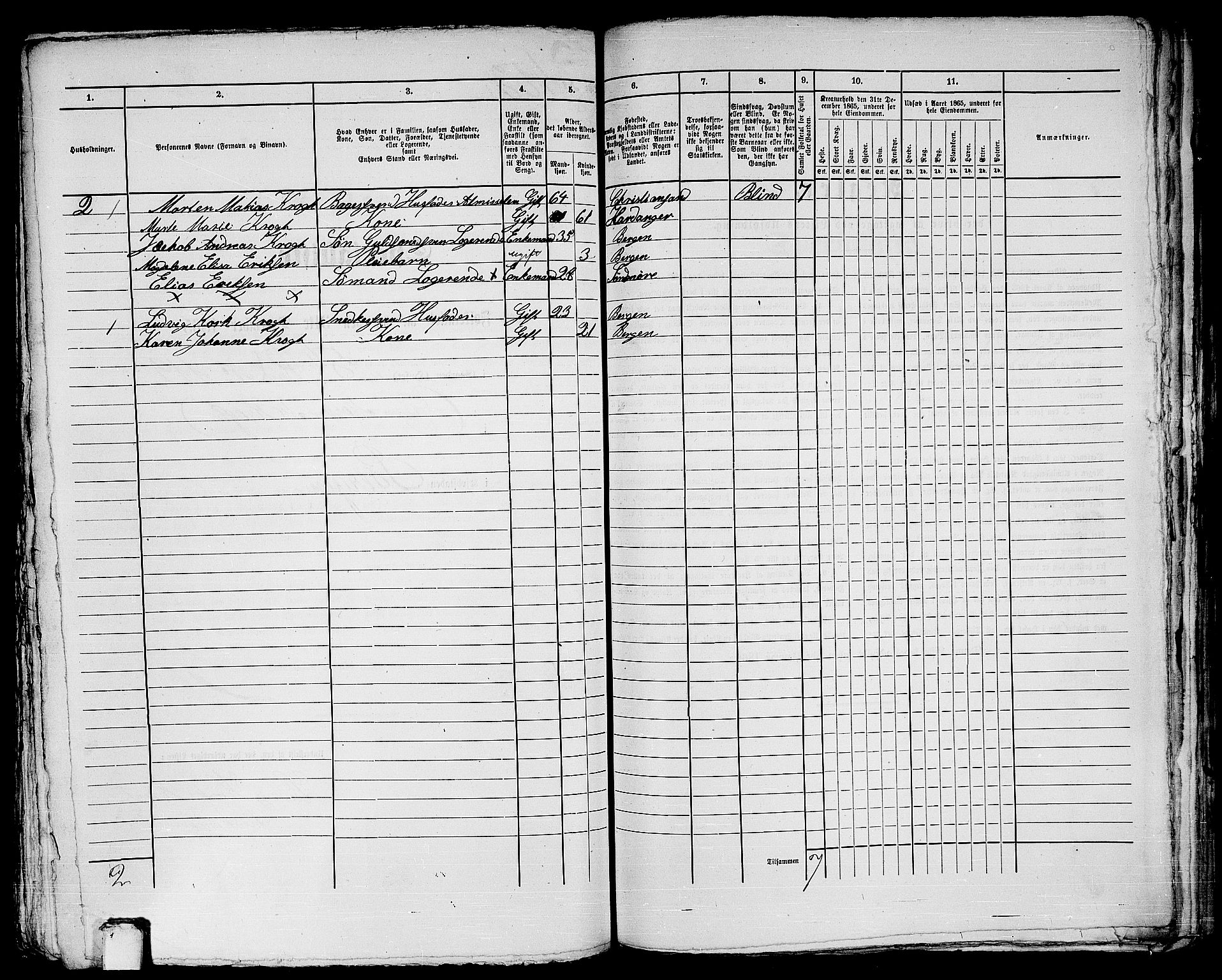 RA, 1865 census for Bergen, 1865, p. 965