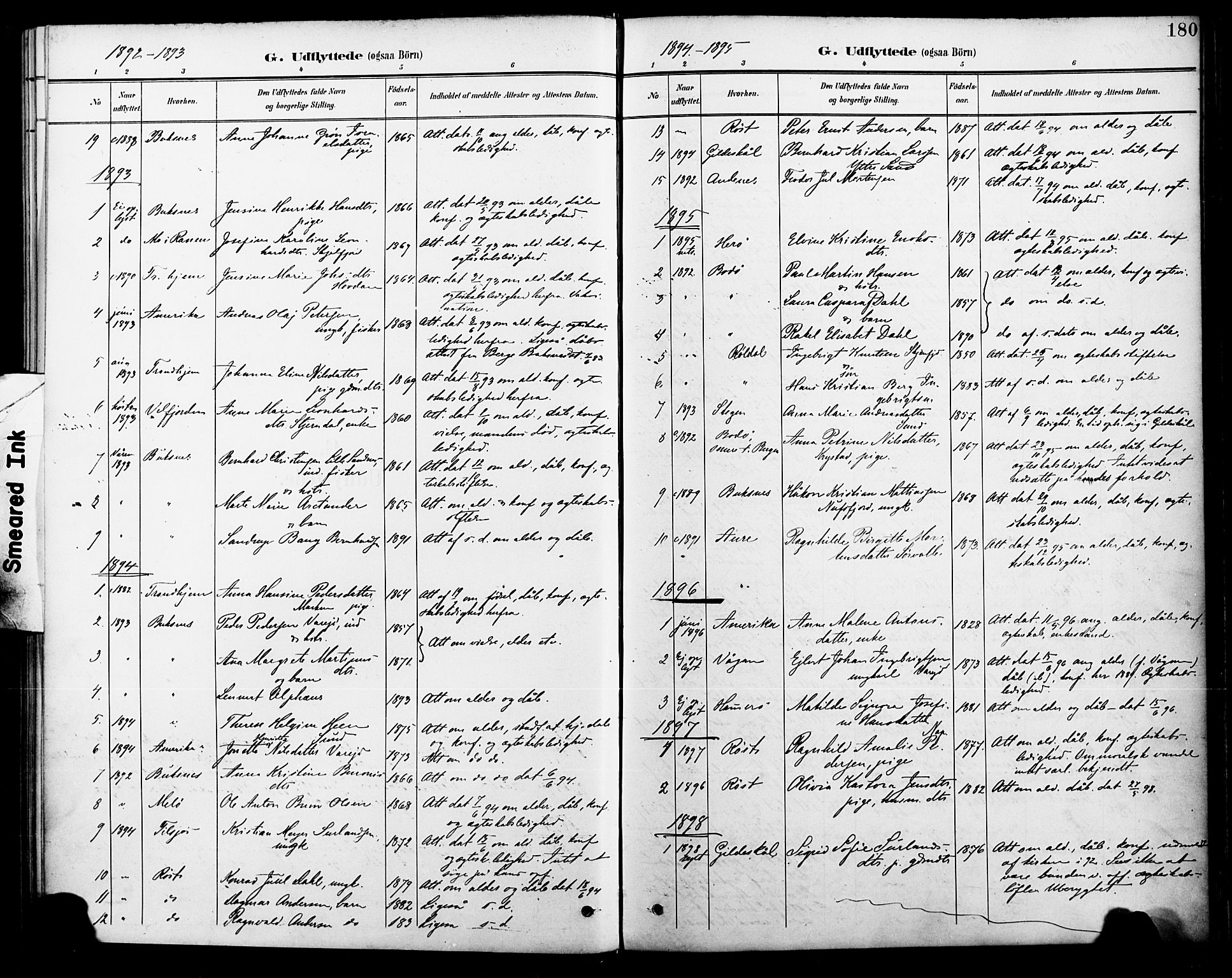 Ministerialprotokoller, klokkerbøker og fødselsregistre - Nordland, SAT/A-1459/885/L1205: Parish register (official) no. 885A06, 1892-1905, p. 180