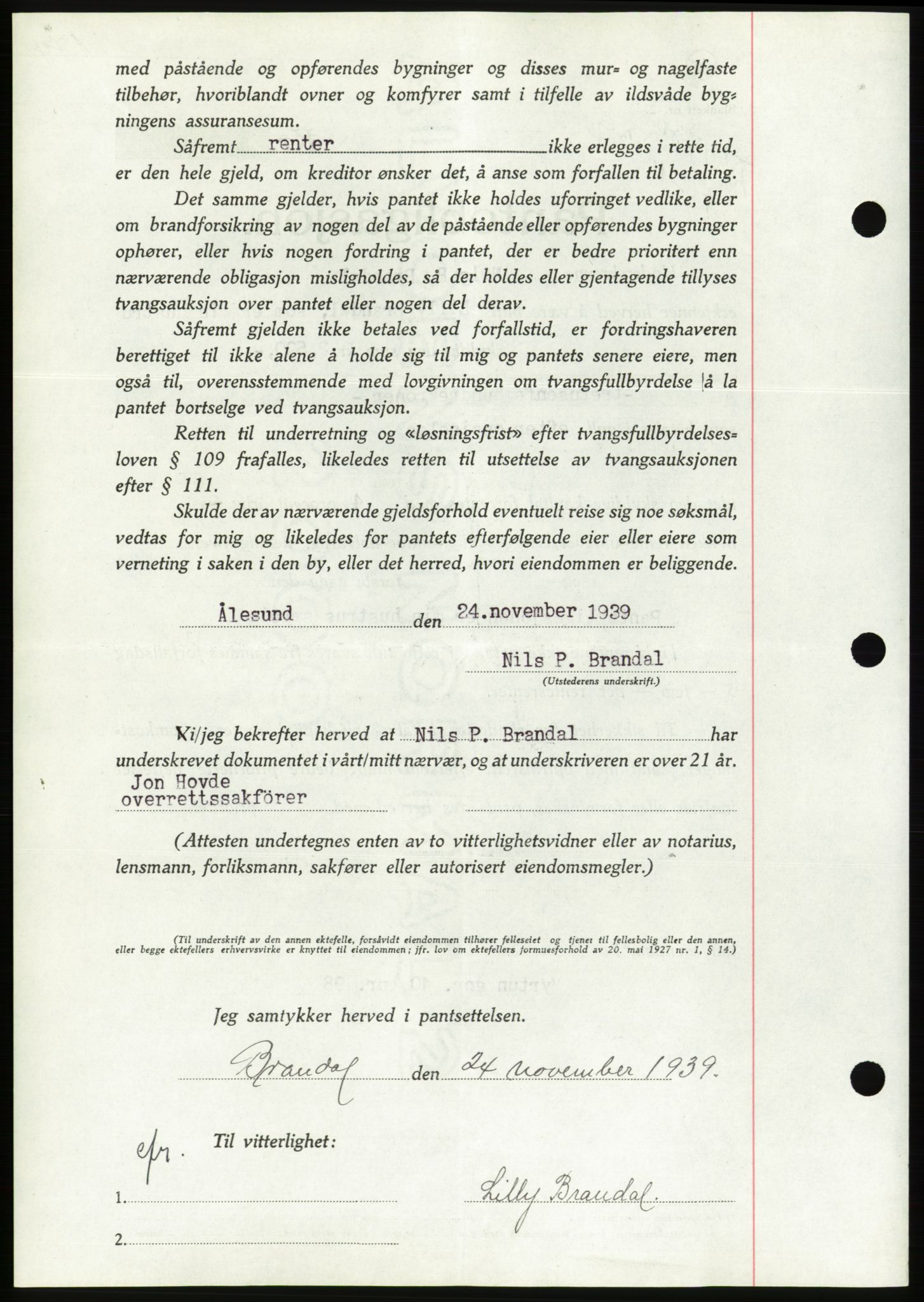 Søre Sunnmøre sorenskriveri, AV/SAT-A-4122/1/2/2C/L0069: Mortgage book no. 63, 1939-1940, Diary no: : 1730/1939