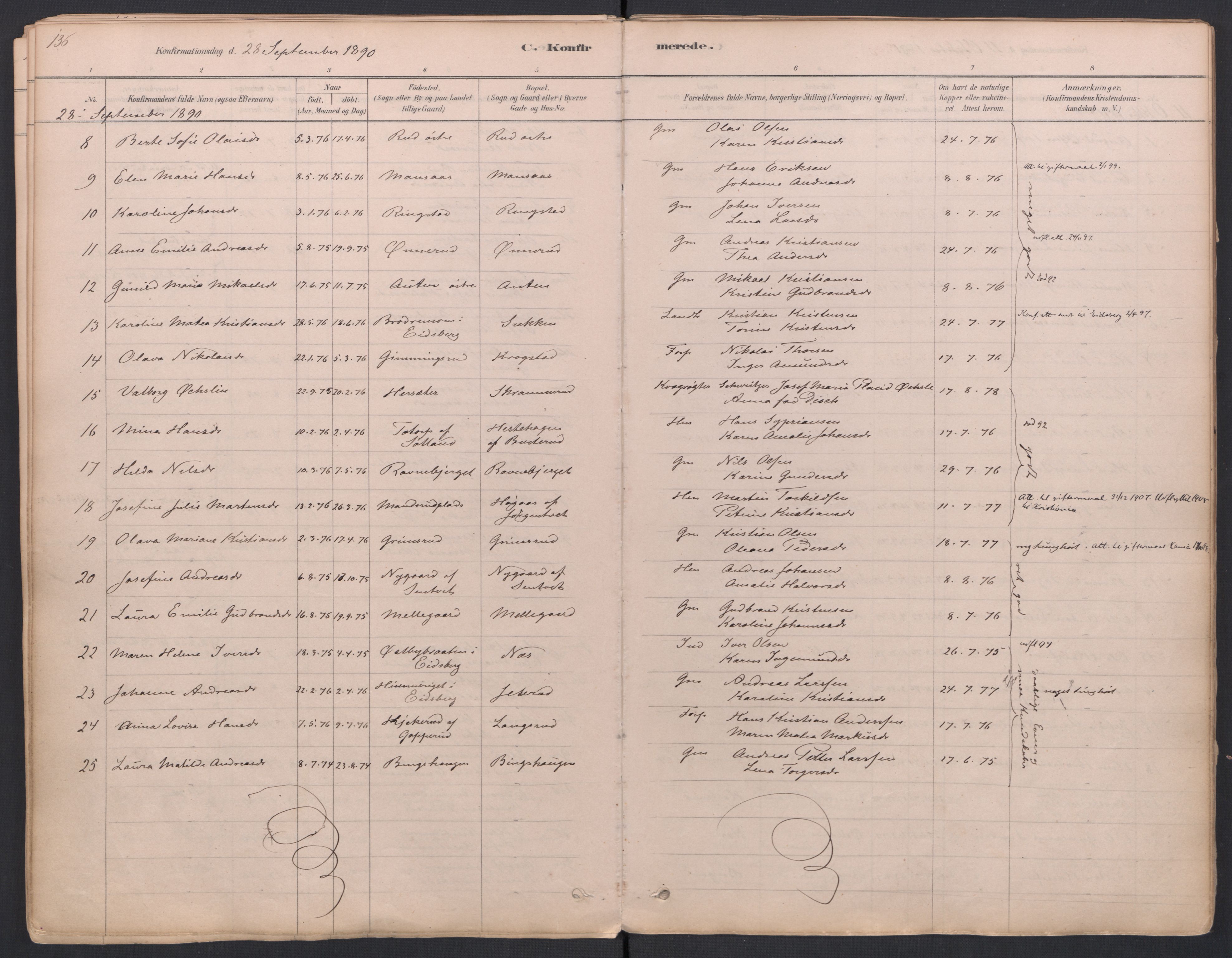Trøgstad prestekontor Kirkebøker, SAO/A-10925/F/Fa/L0010: Parish register (official) no. I 10, 1878-1898, p. 136