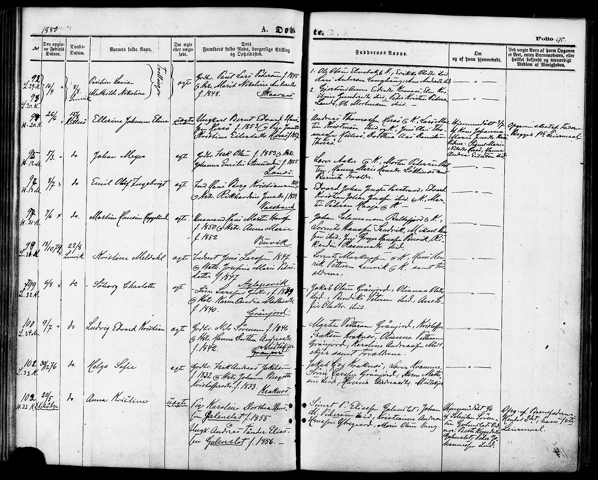 Lenvik sokneprestembete, SATØ/S-1310/H/Ha/Haa/L0010kirke: Parish register (official) no. 10, 1873-1880, p. 90