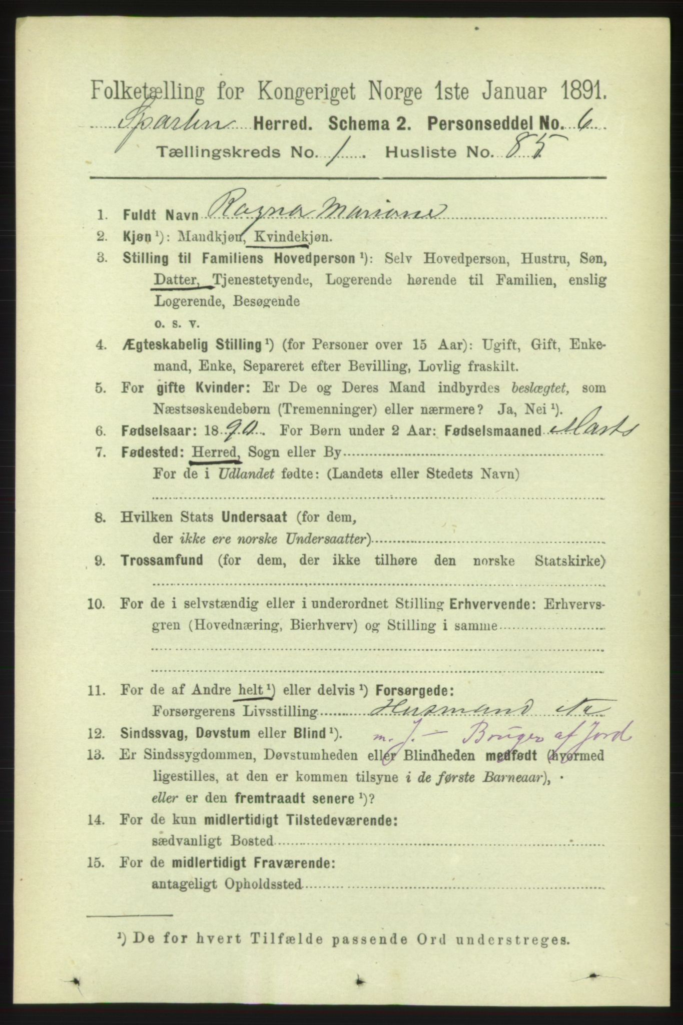 RA, 1891 census for 1731 Sparbu, 1891, p. 624